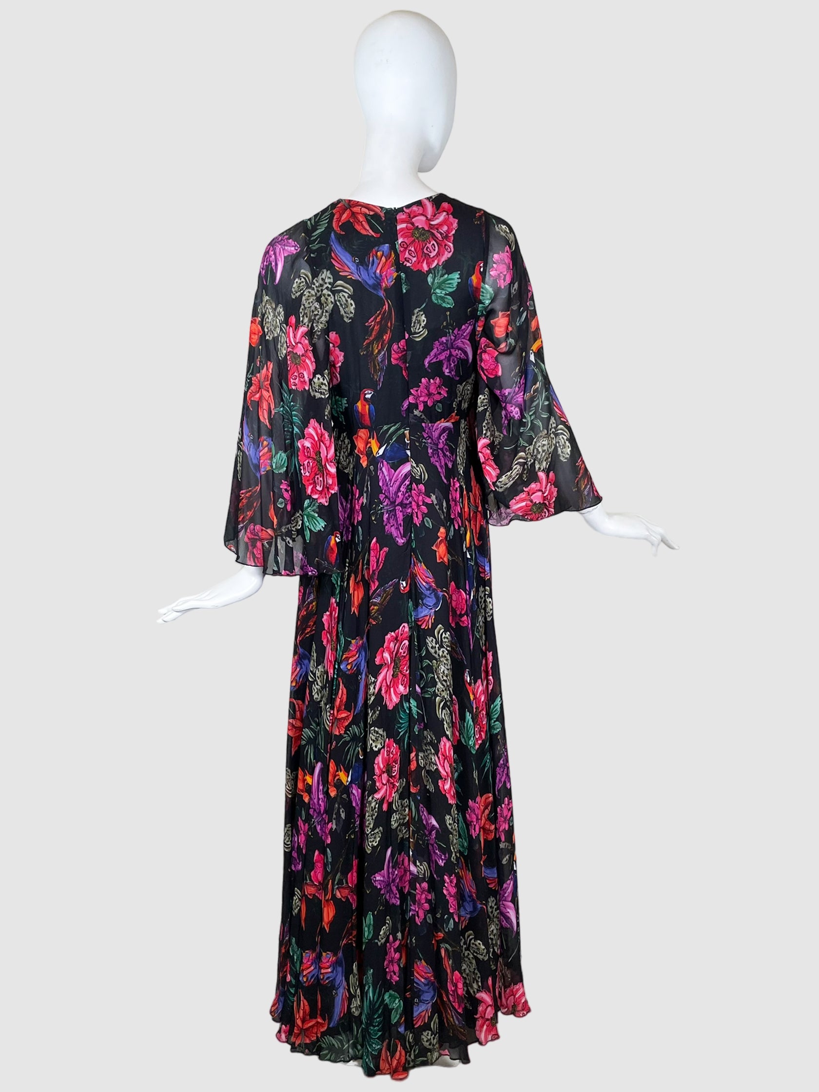 Floral Long Sleeves Maxi Dress - Size 40