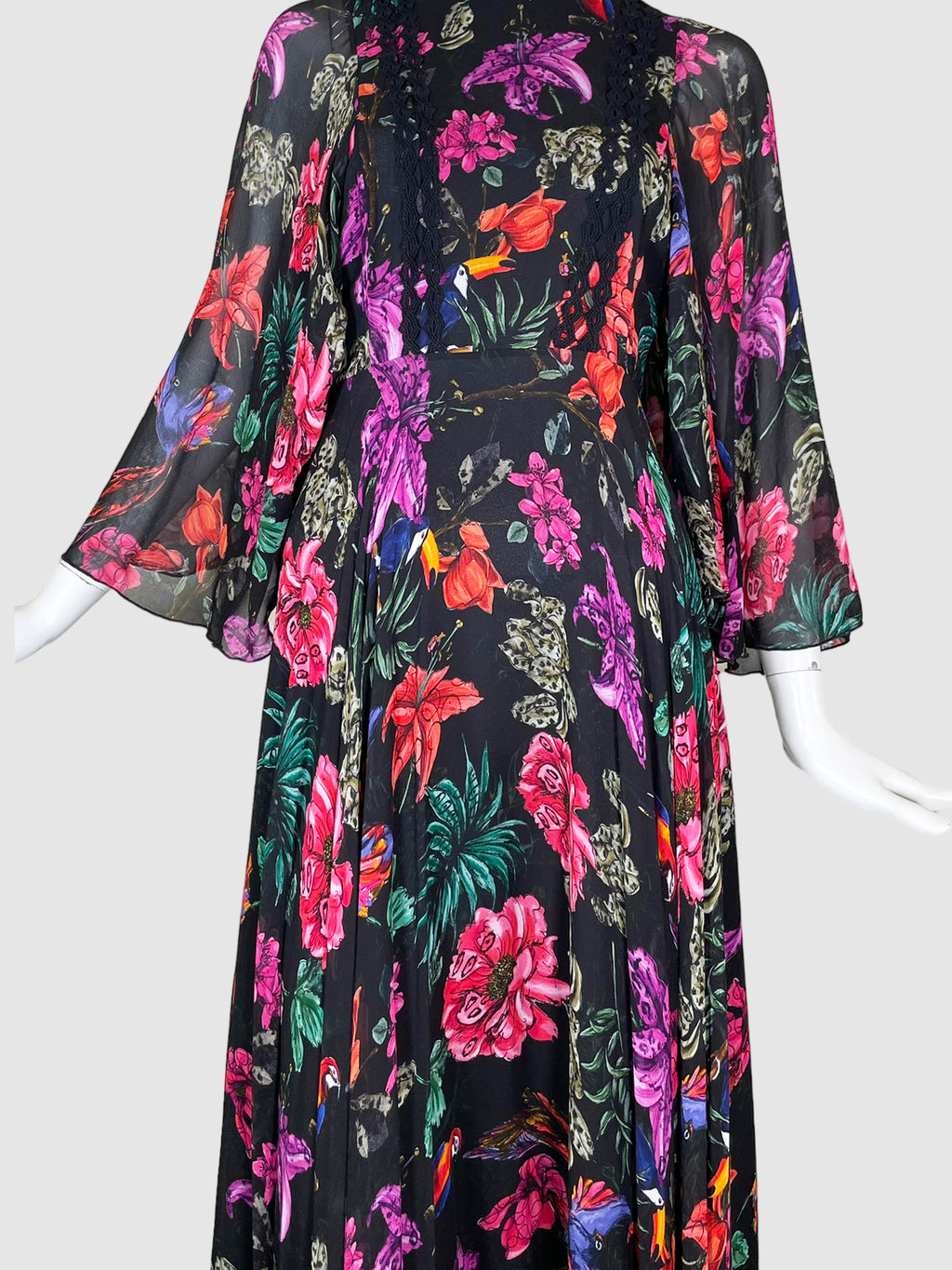Floral Long Sleeves Maxi Dress - Size 40
