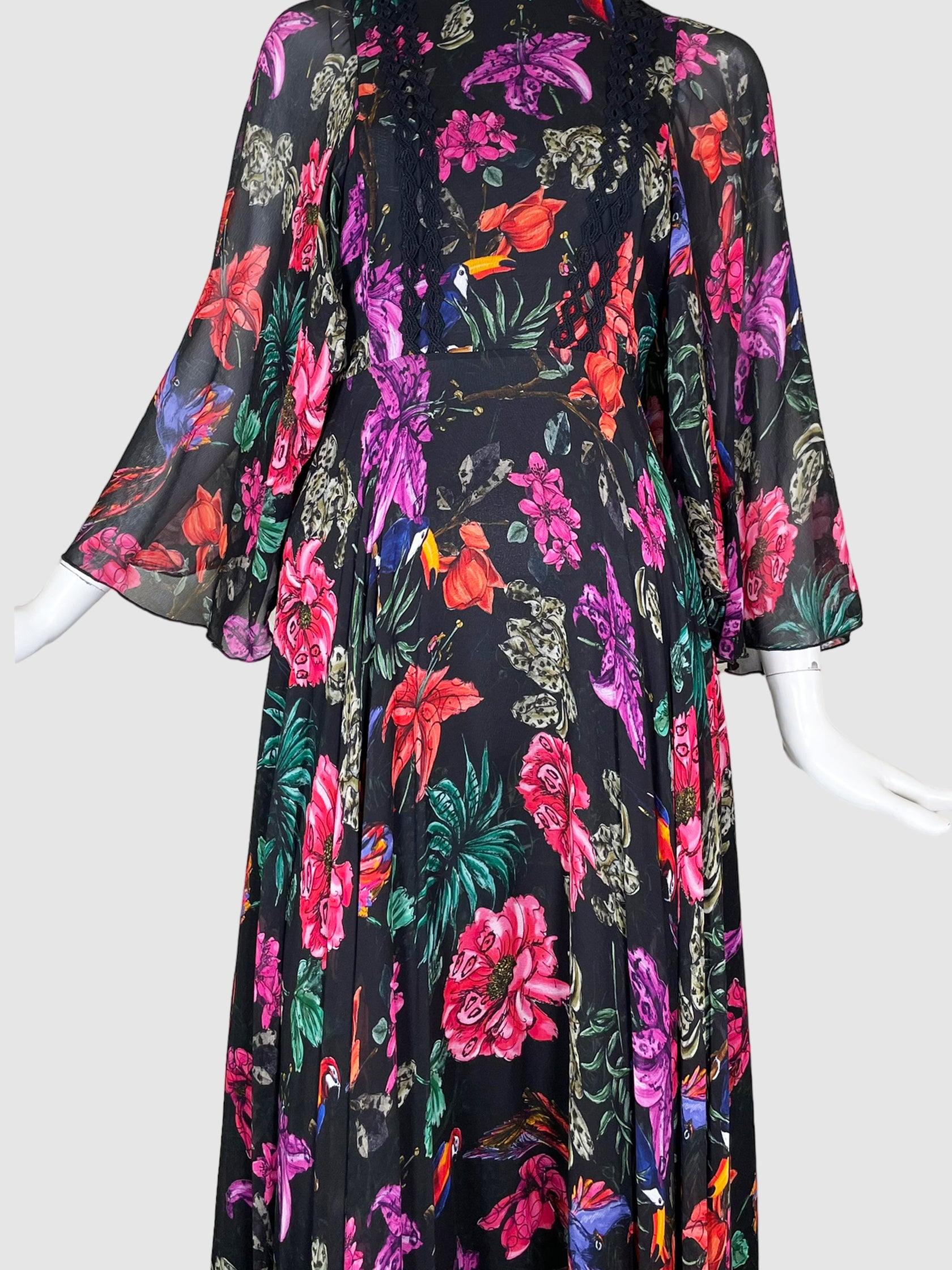 Floral Long Sleeves Maxi Dress - Size 40