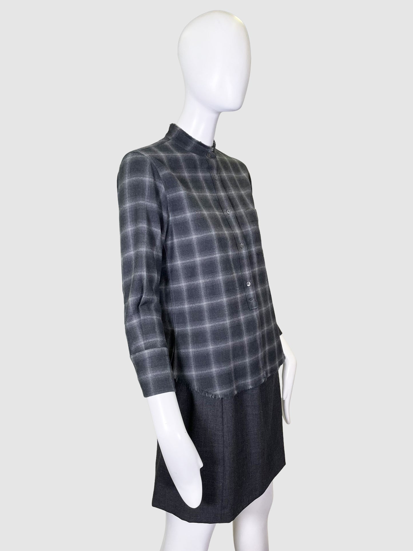 Helmut Lang Grey Plaid Wool Blouse - Size S