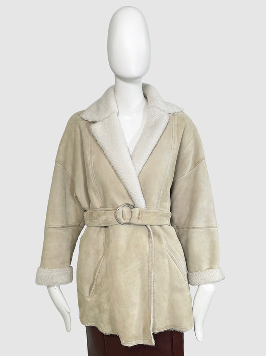 Shearling Coat with Belt - Size 36