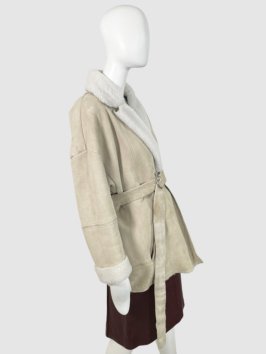 Shearling Coat with Belt - Size 36