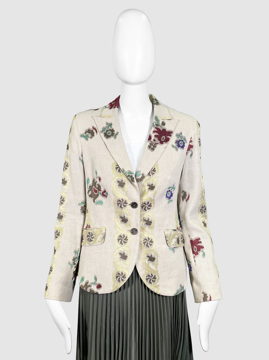 Etro Cream Floral Print Blazer Jacket - Size 46