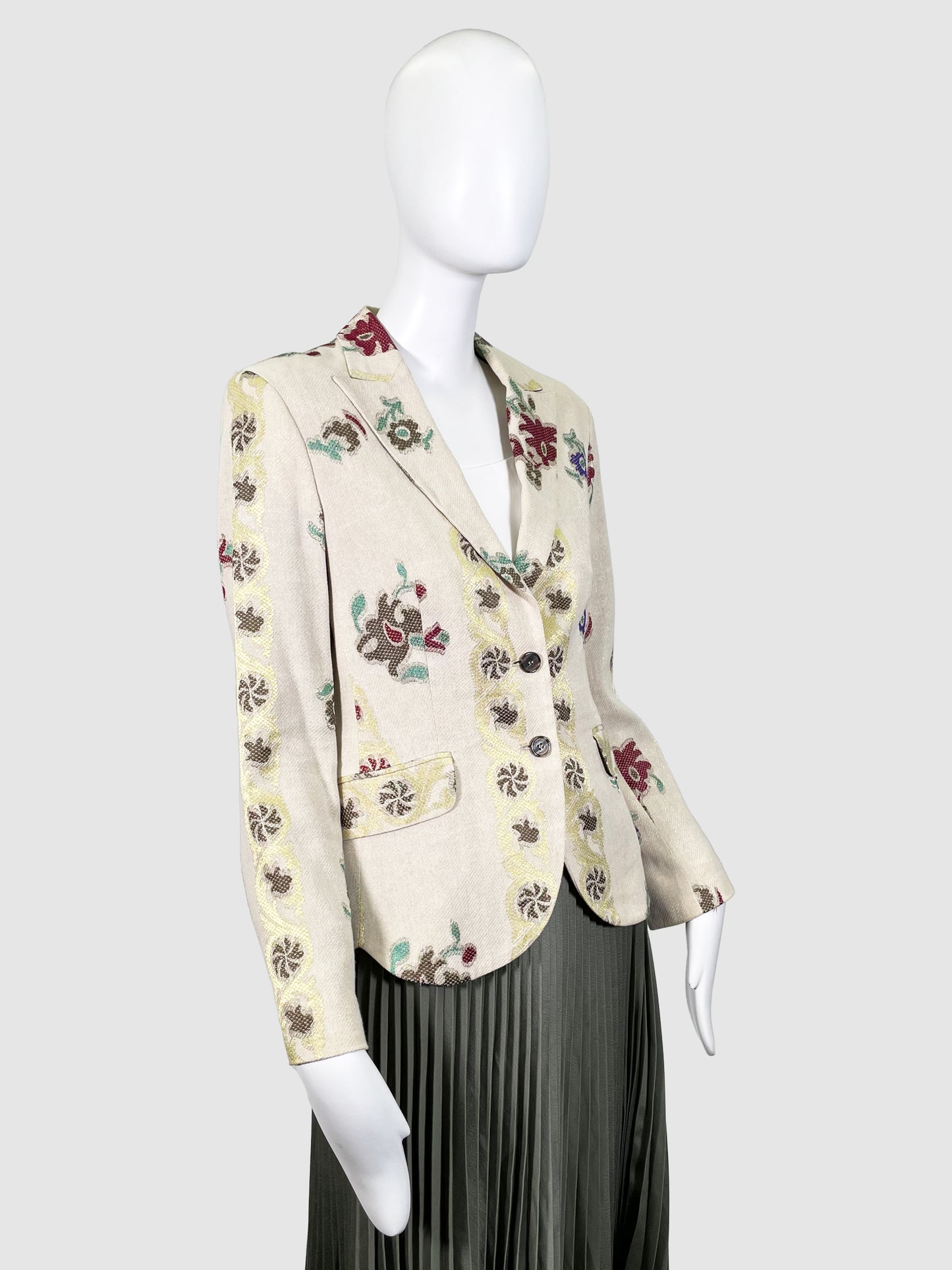 Etro Cream Floral Print Blazer Jacket - Size 46