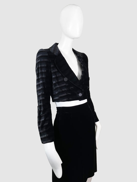 Emporio Armani Velvet Striped Cropped Blazer - Size S