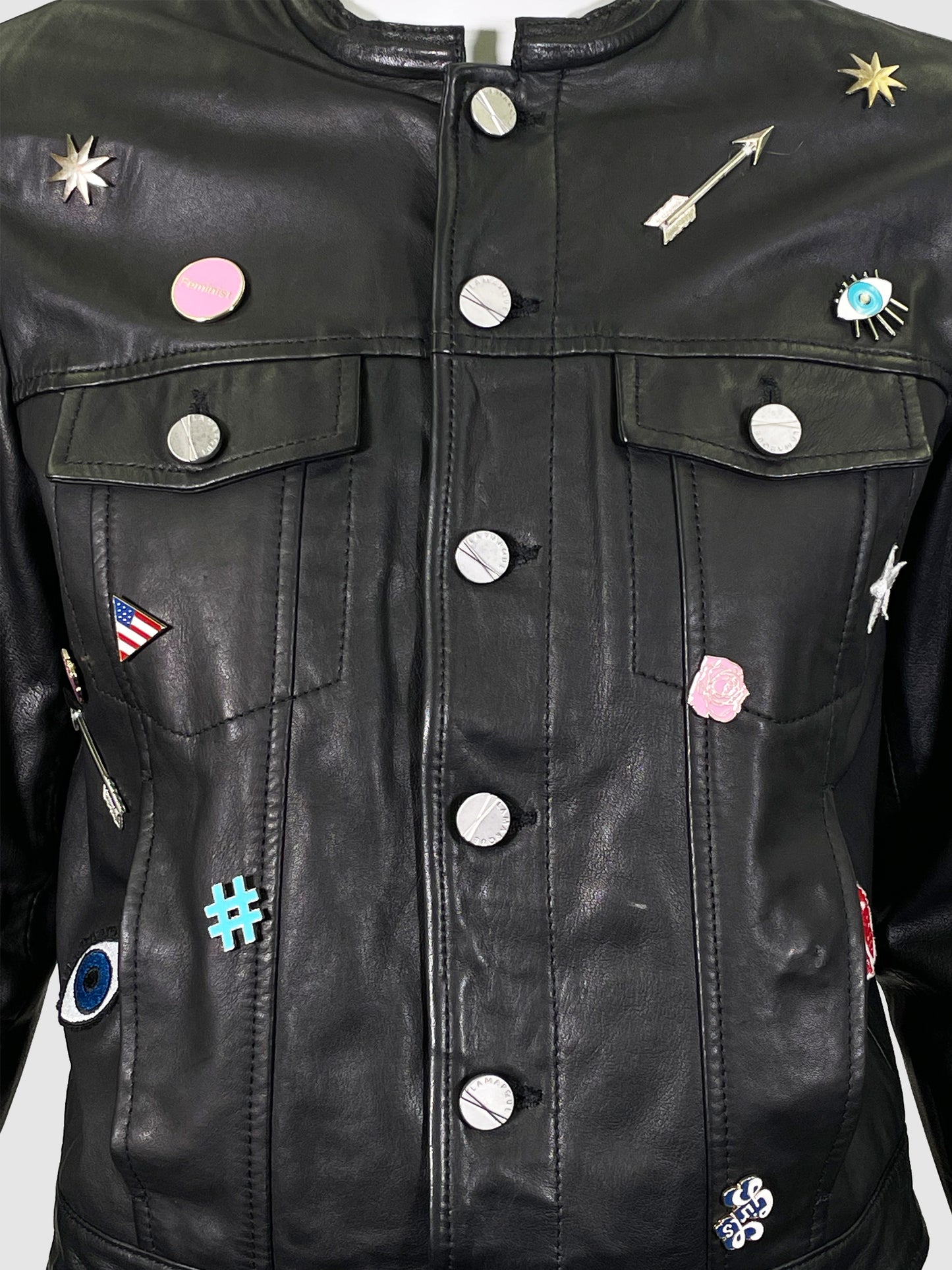 Lamarque Leather Jacket with Pins - Size S