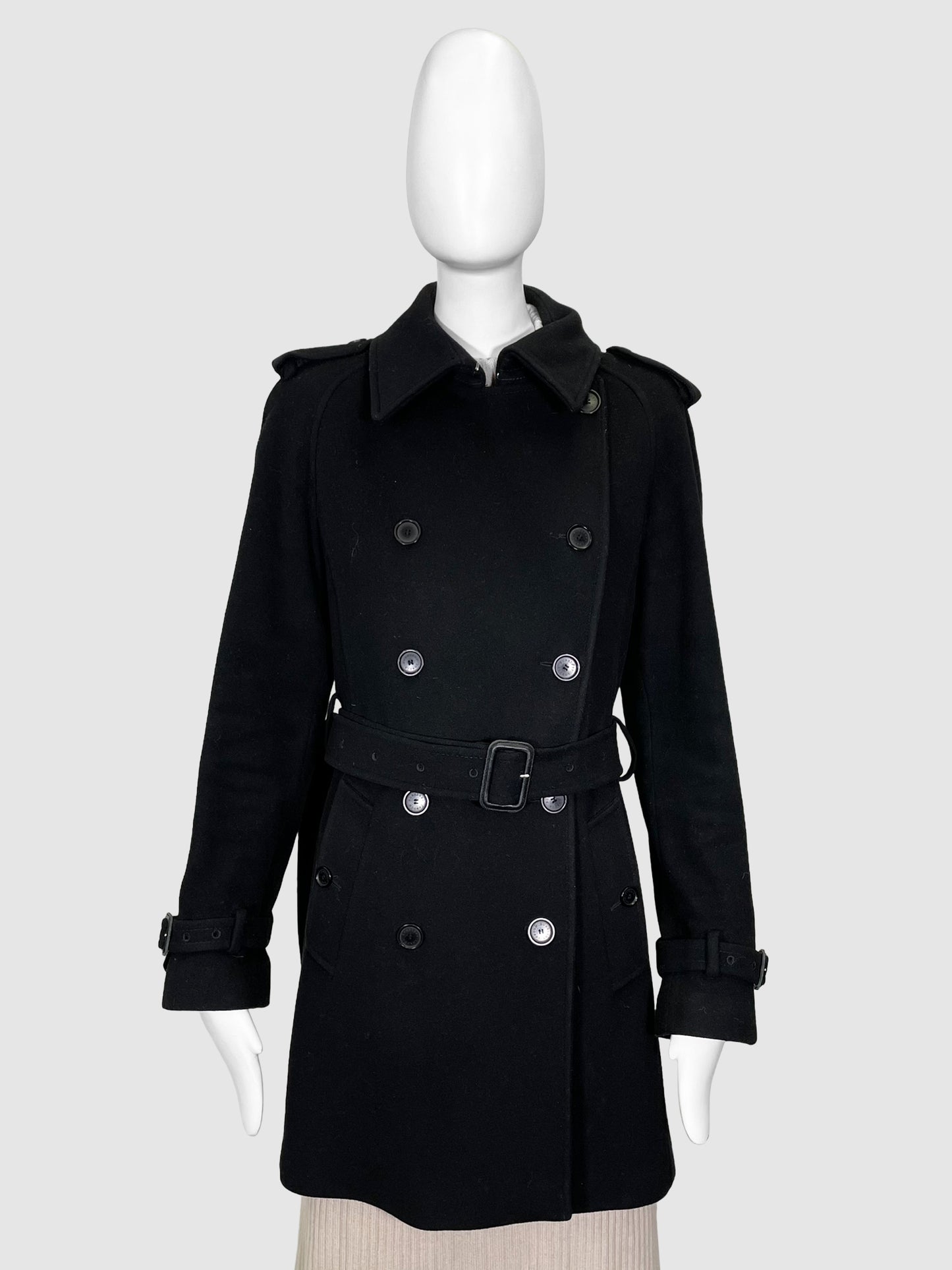 Burberry Wool Double-Breasted Coat - Size 10