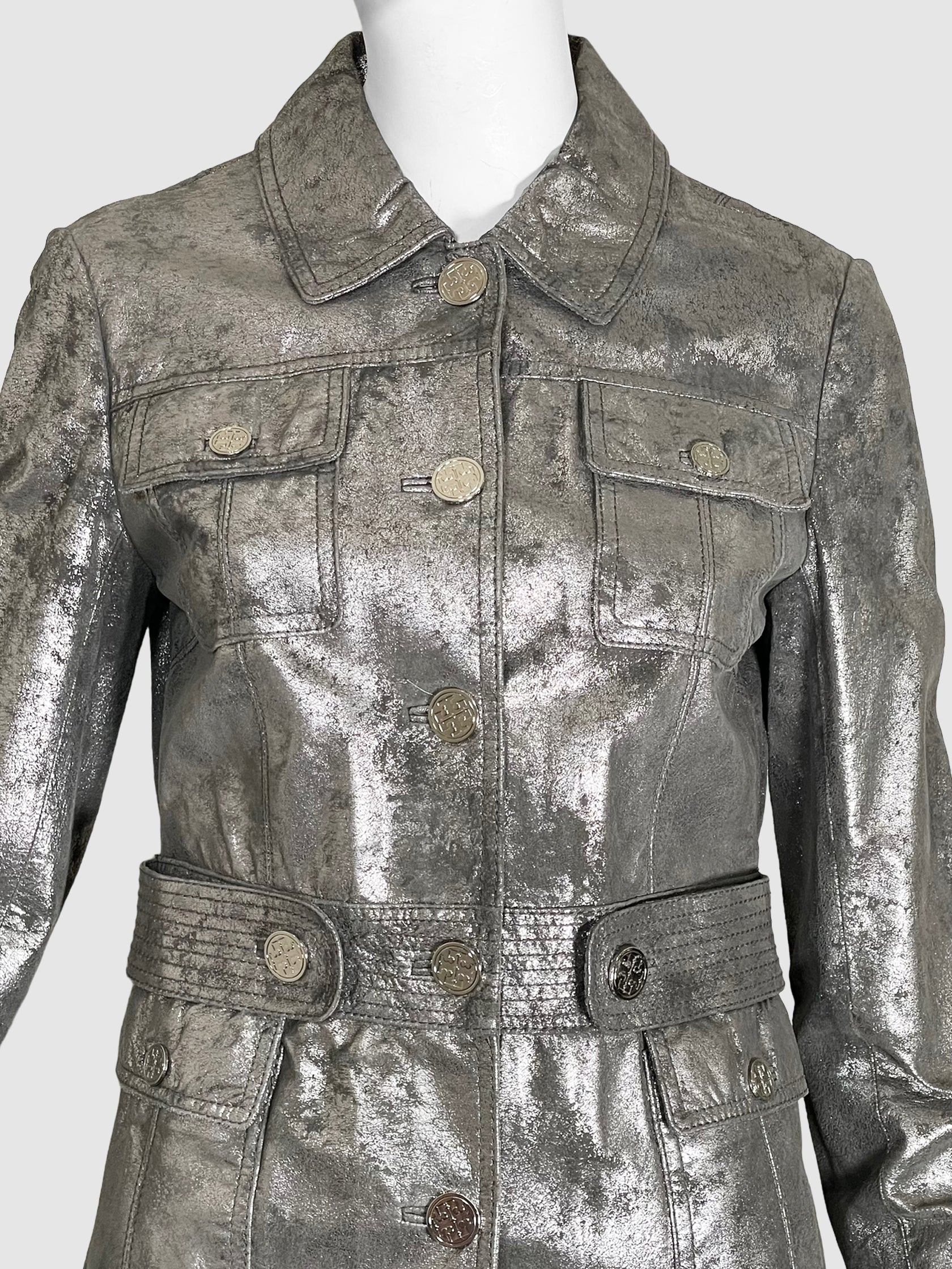 Metallic Leather Jacket - Size 6