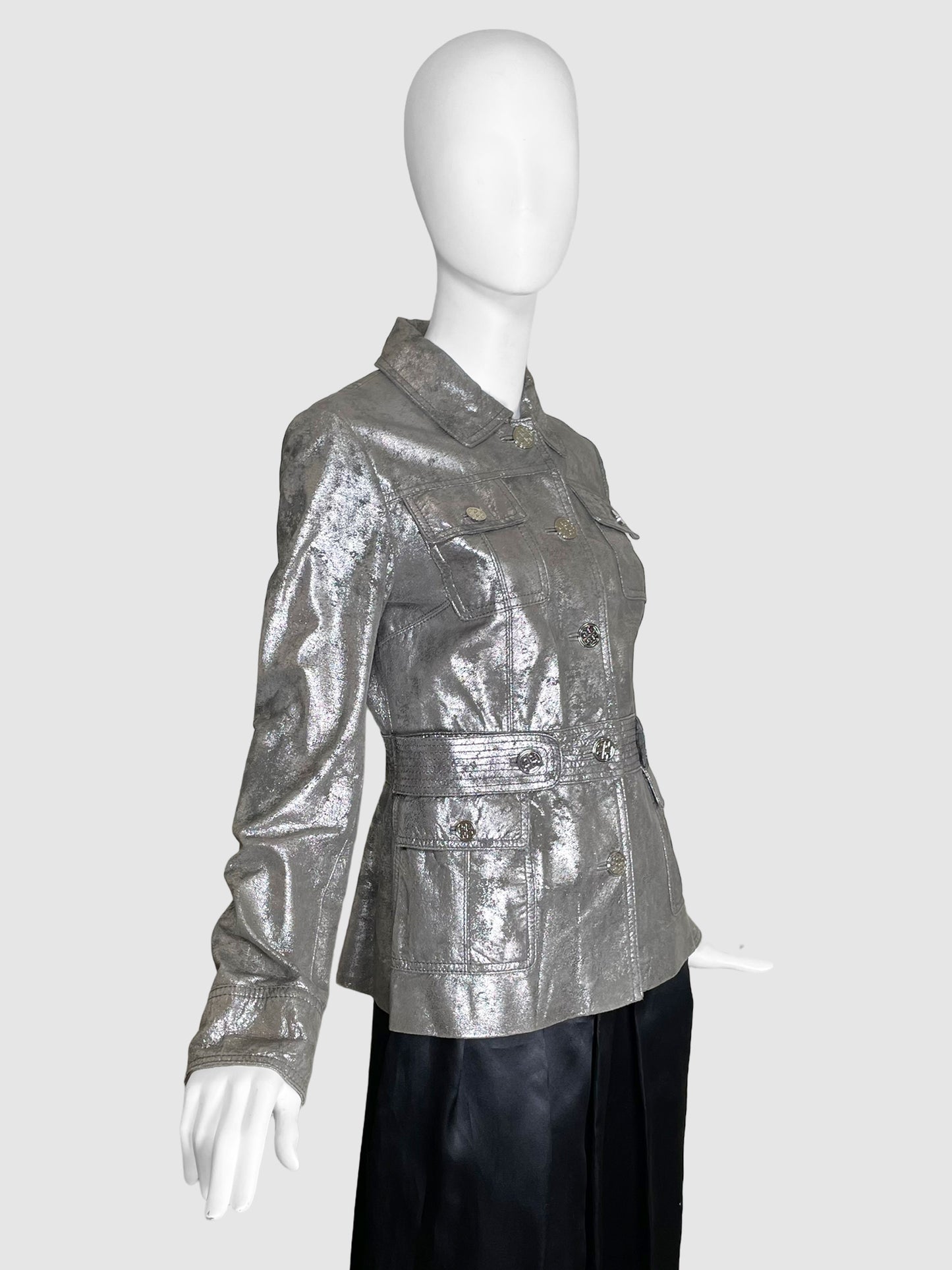 Metallic Leather Jacket - Size 6