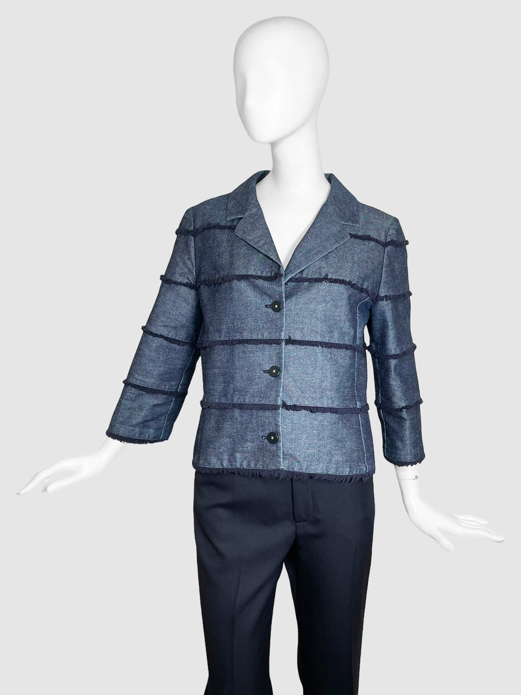 Stripe Denim Button-Up Blazer - Size 42