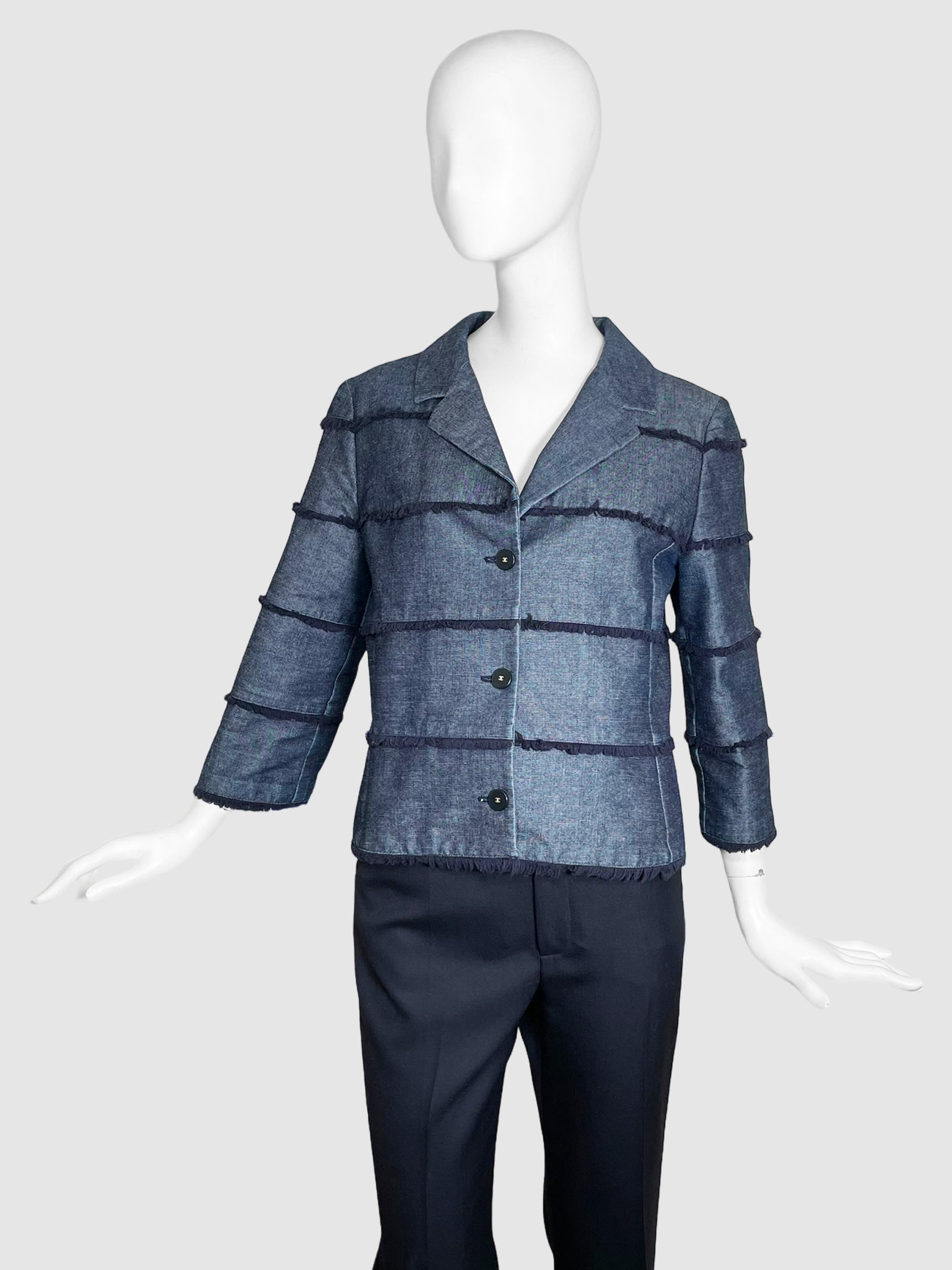 Stripe Denim Button-Up Blazer - Size 42