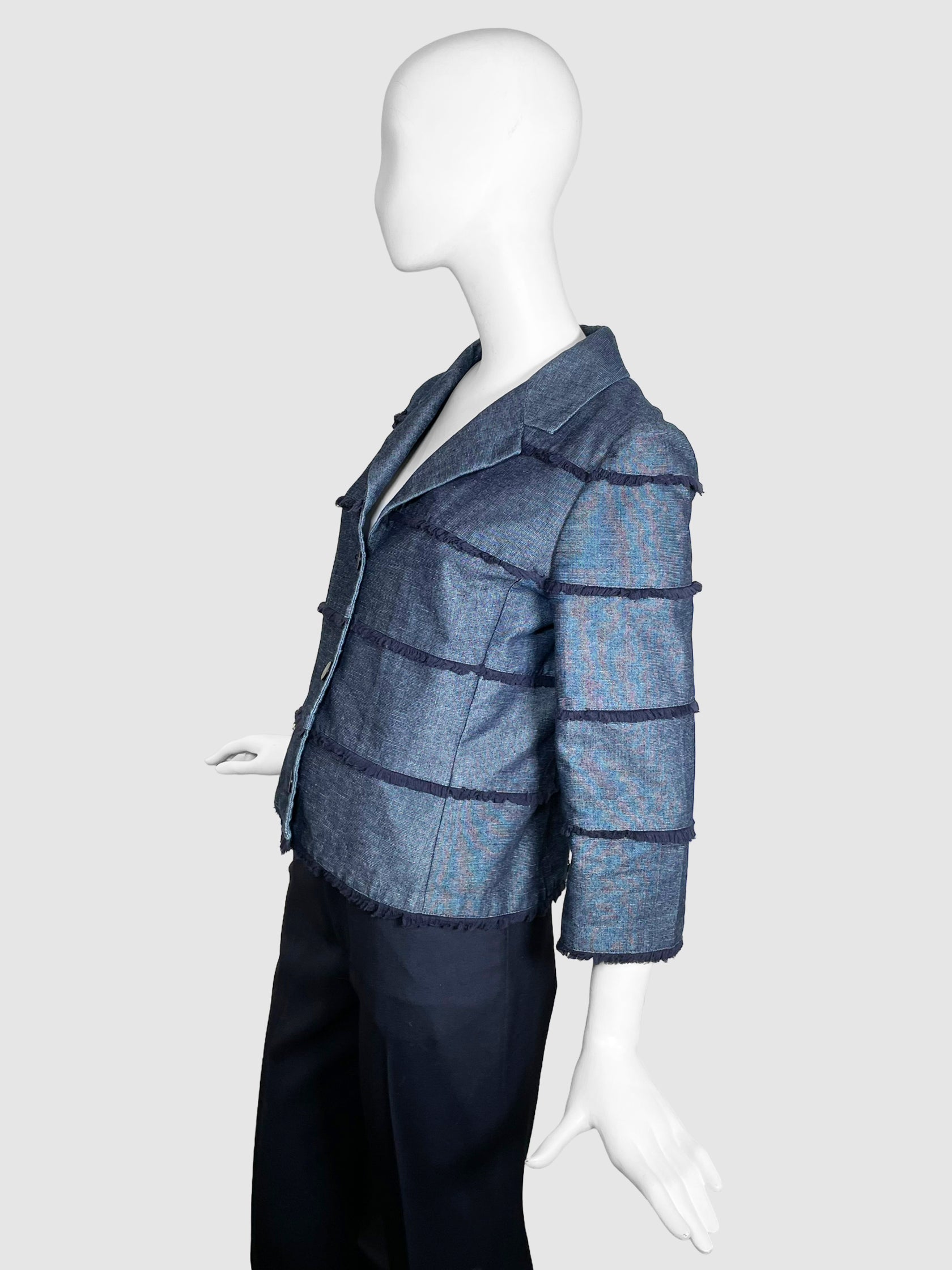 Stripe Denim Button-Up Blazer - Size 42