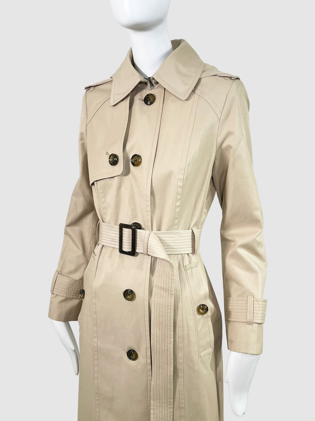 Single-Breasted Long Trench Coat - Size XS