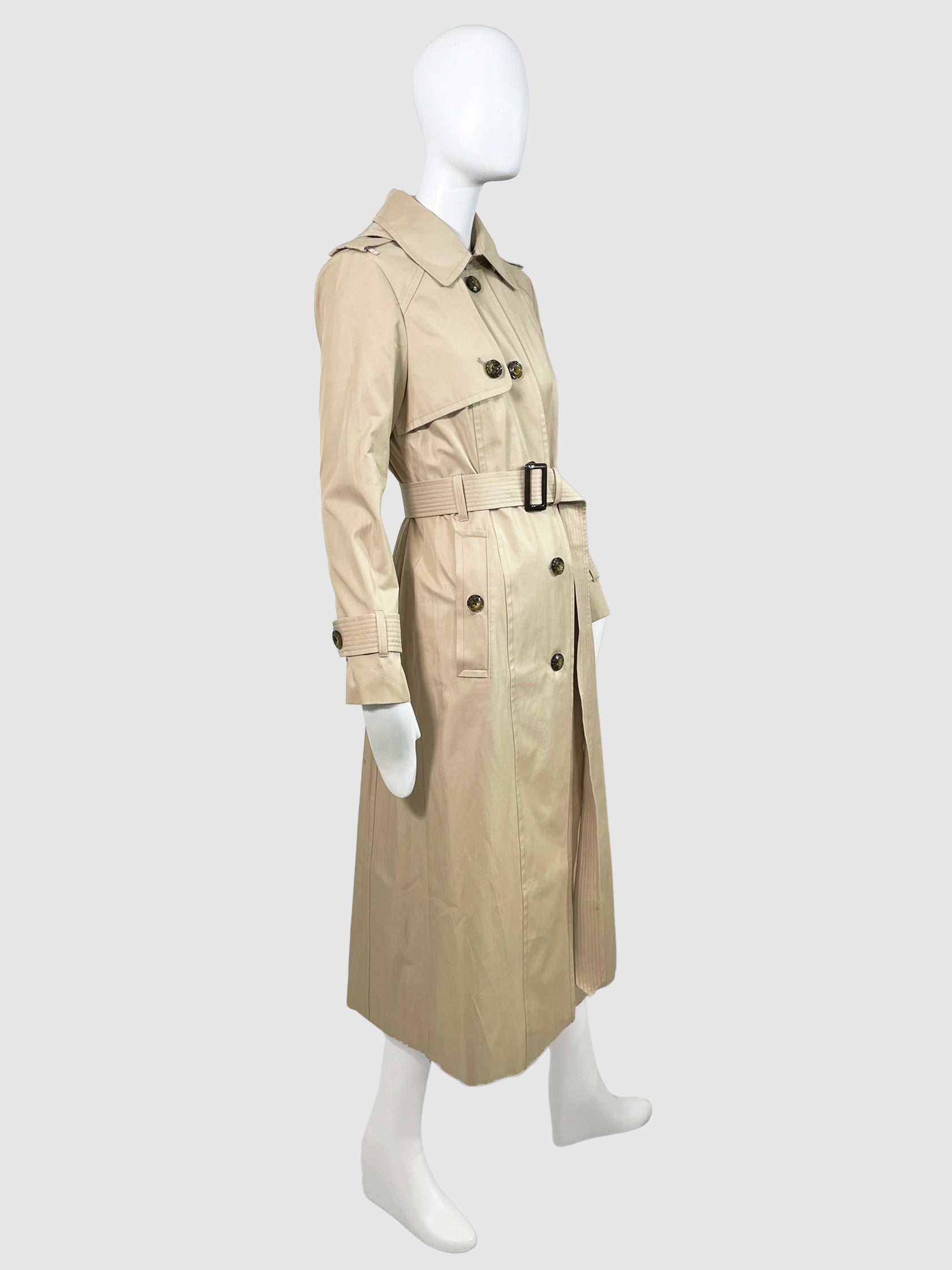 Single-Breasted Long Trench Coat - Size XS