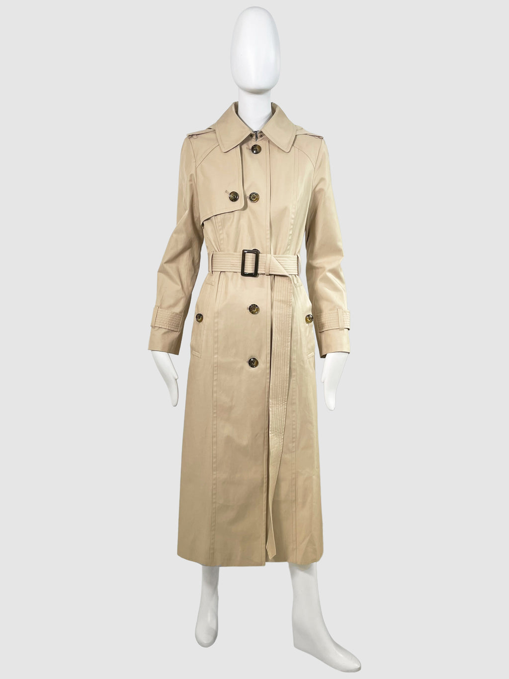 Single-Breasted Long Trench Coat - Size XS