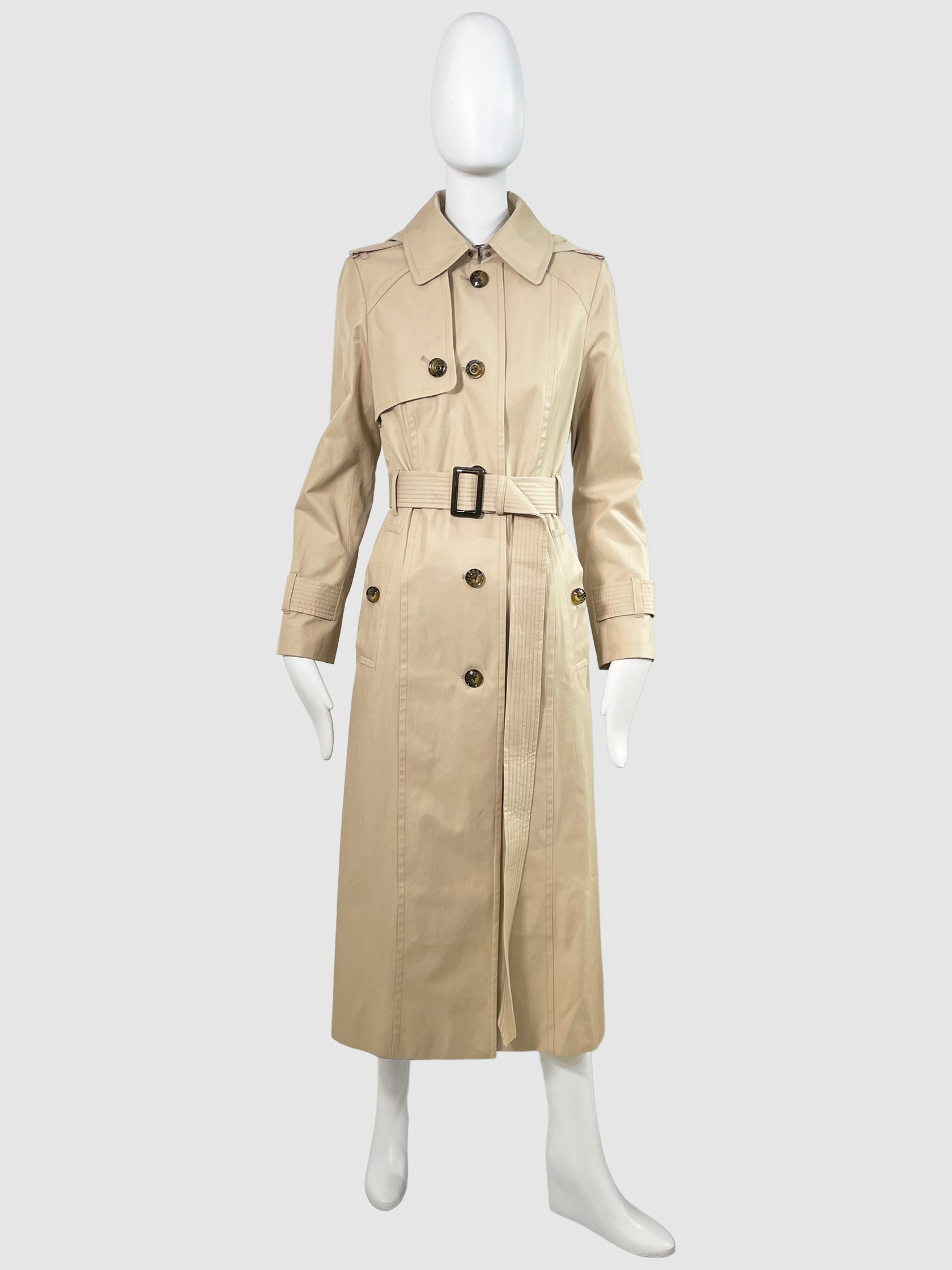 Single-Breasted Long Trench Coat - Size XS