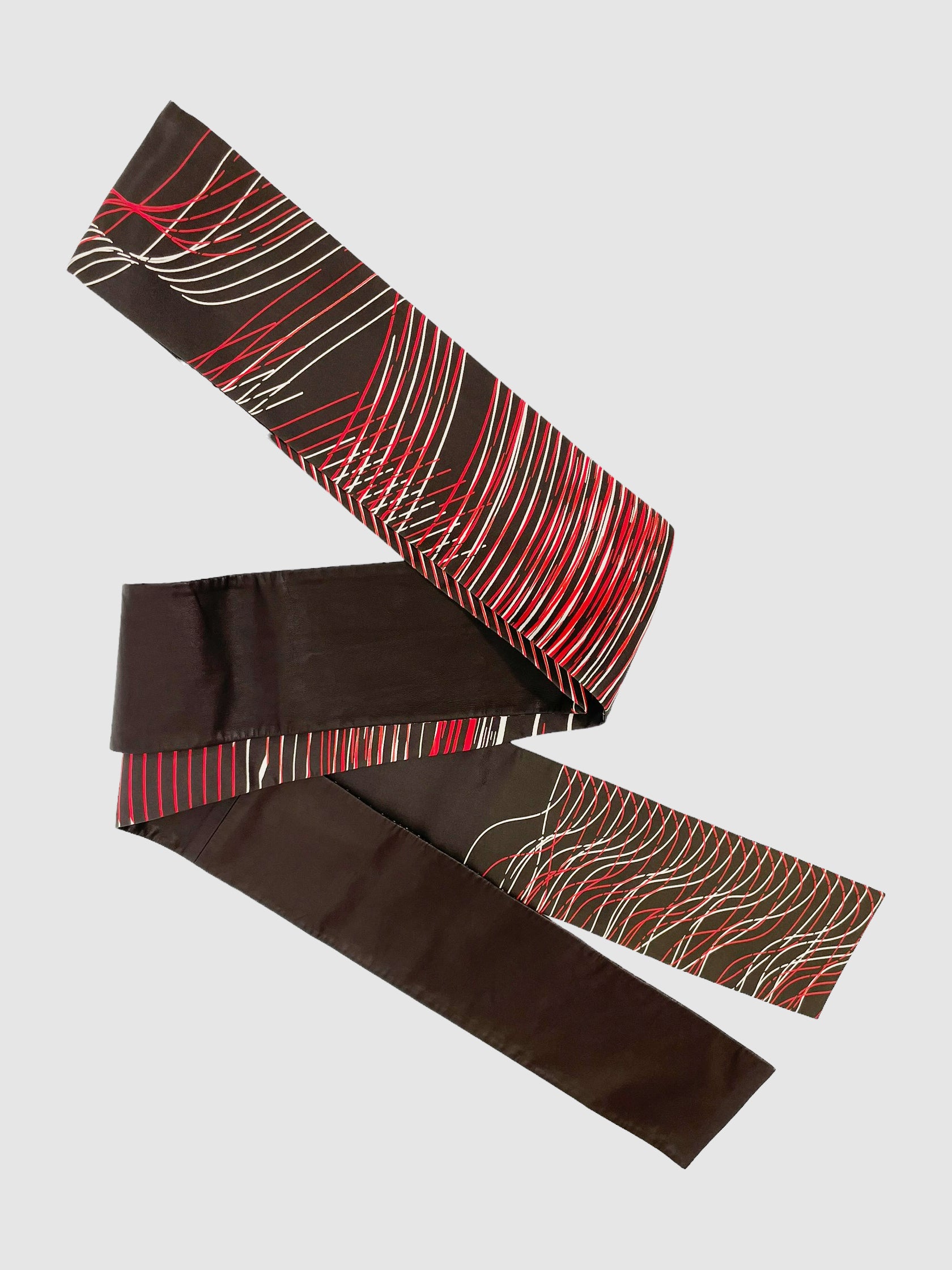 Stripe Leather and Silk Twilly Scarf