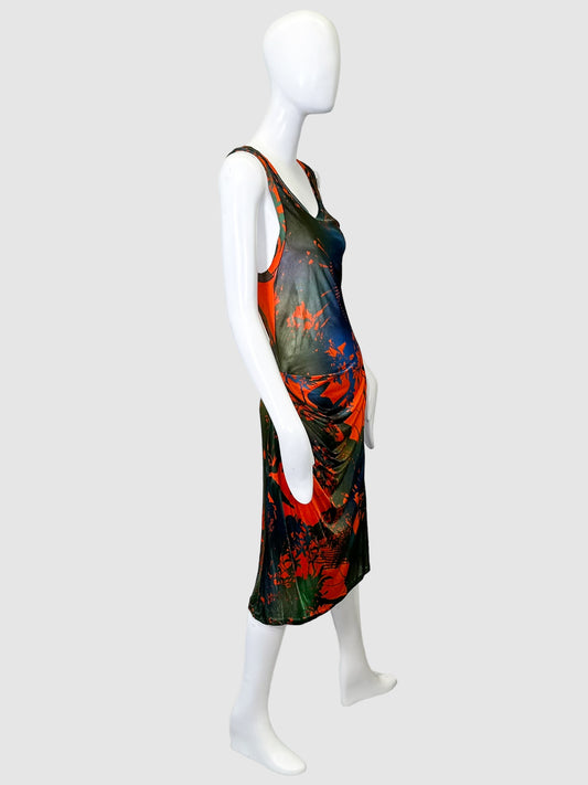 Abstract Print Ruch Midi Dress - Size 8