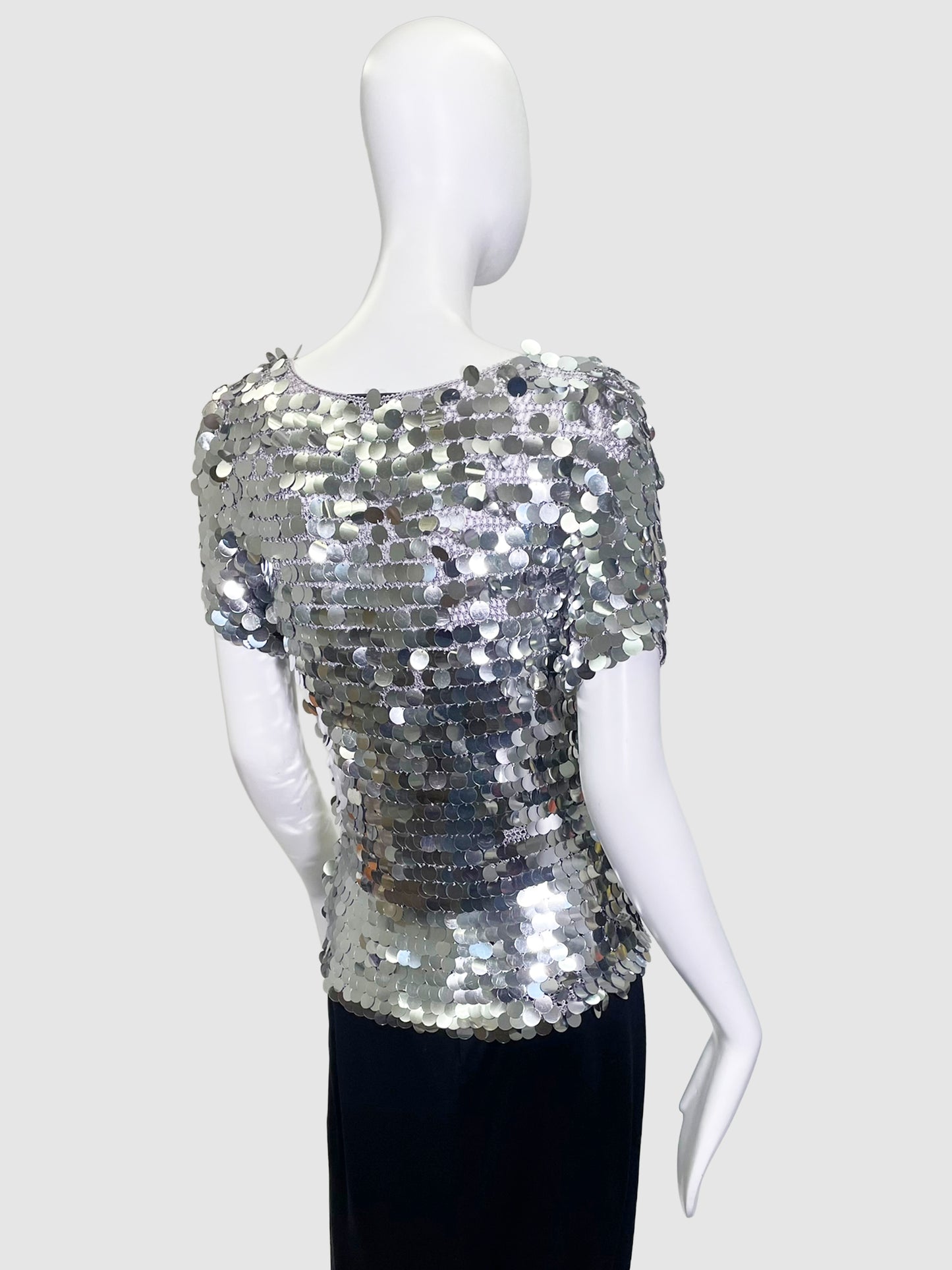 Valenti Silver Sequinned Top - Size L