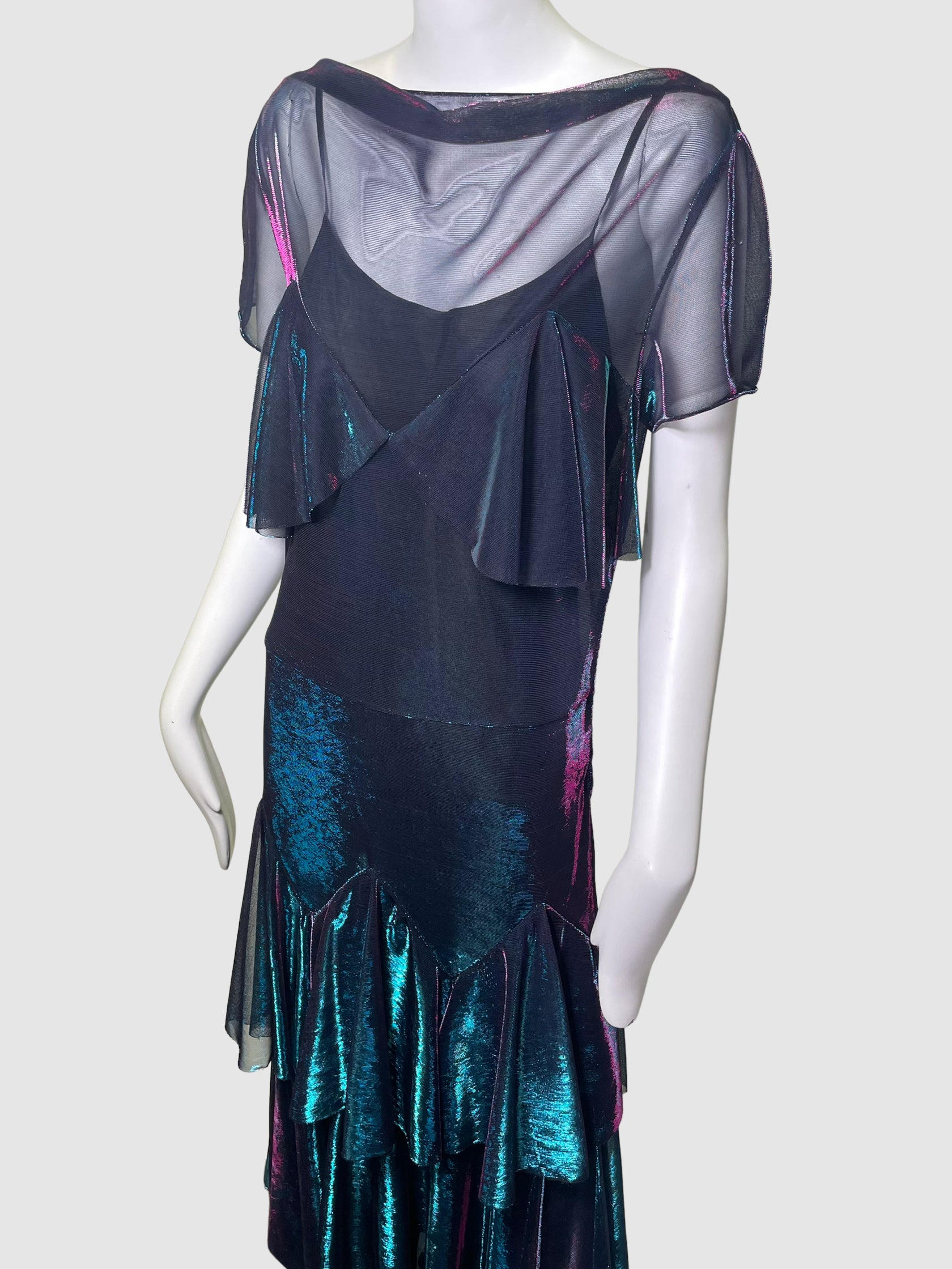 Layered Mesh Holographic Maxi Dress - Size 44
