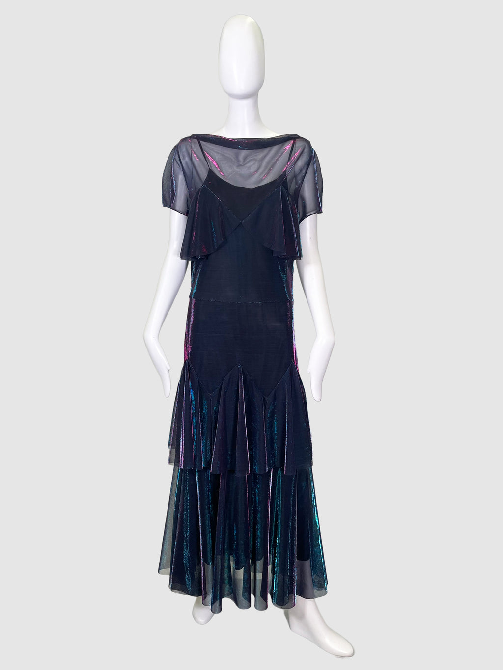 Layered Mesh Holographic Maxi Dress - Size 44