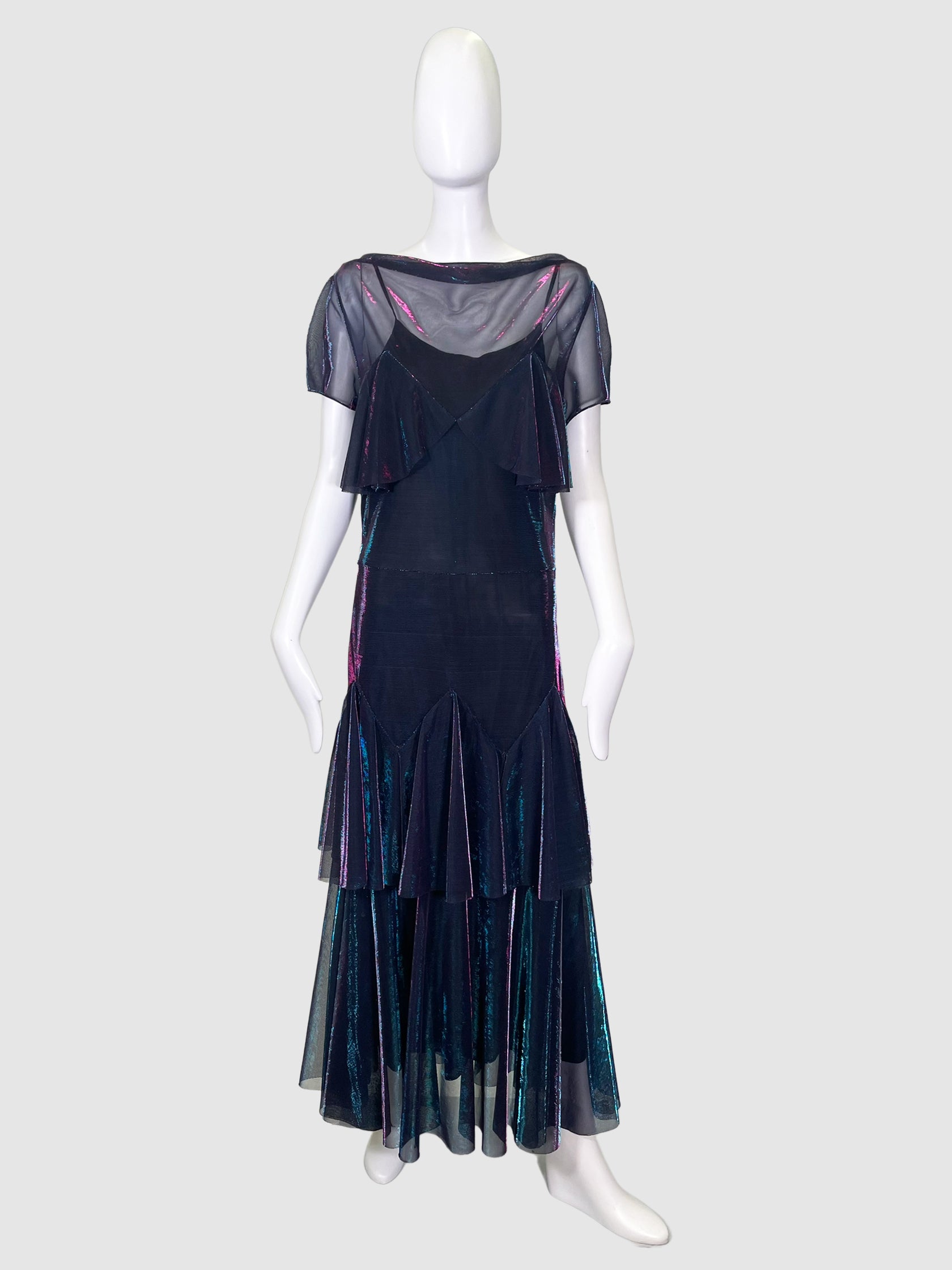 Layered Mesh Holographic Maxi Dress - Size 44