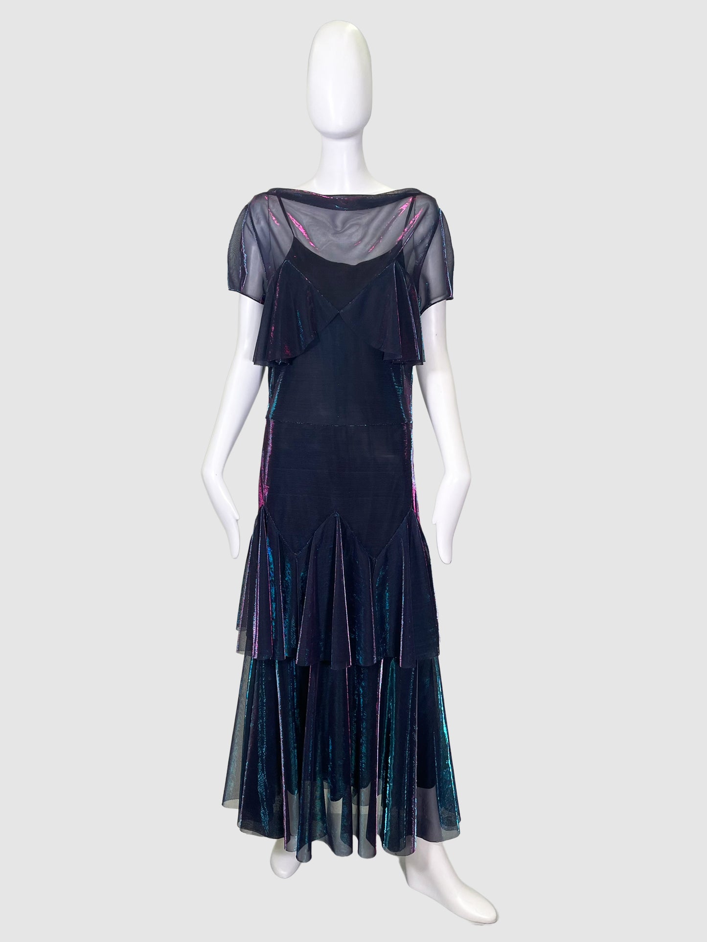 Maison Margiela Layered Mesh Holographic Maxi Dress - Size 44