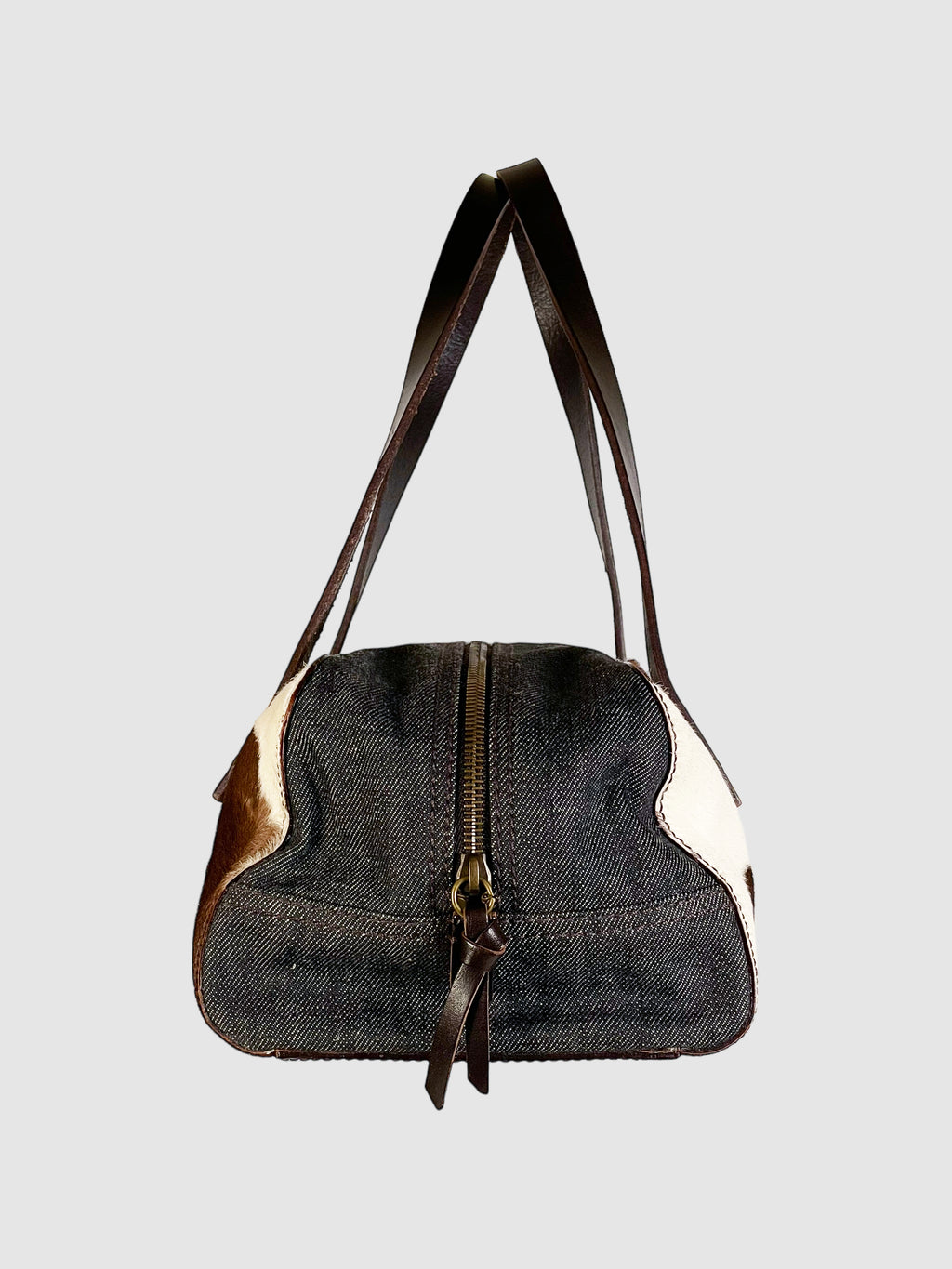 Calfskin & Denim Shoulder Bag