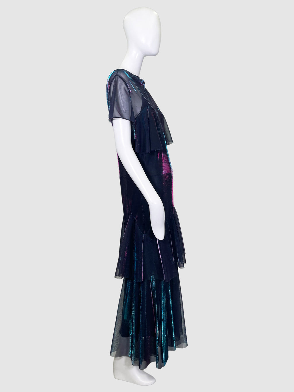 Layered Mesh Holographic Maxi Dress - Size 44