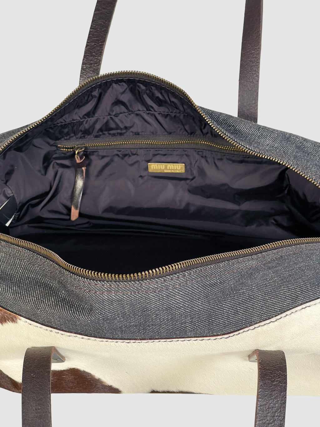 Calfskin & Denim Shoulder Bag