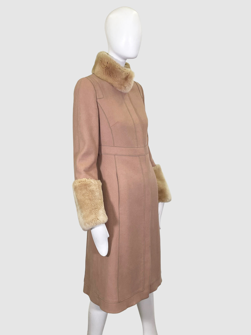 Single-Breasted Fur Trim Coat - Size 39