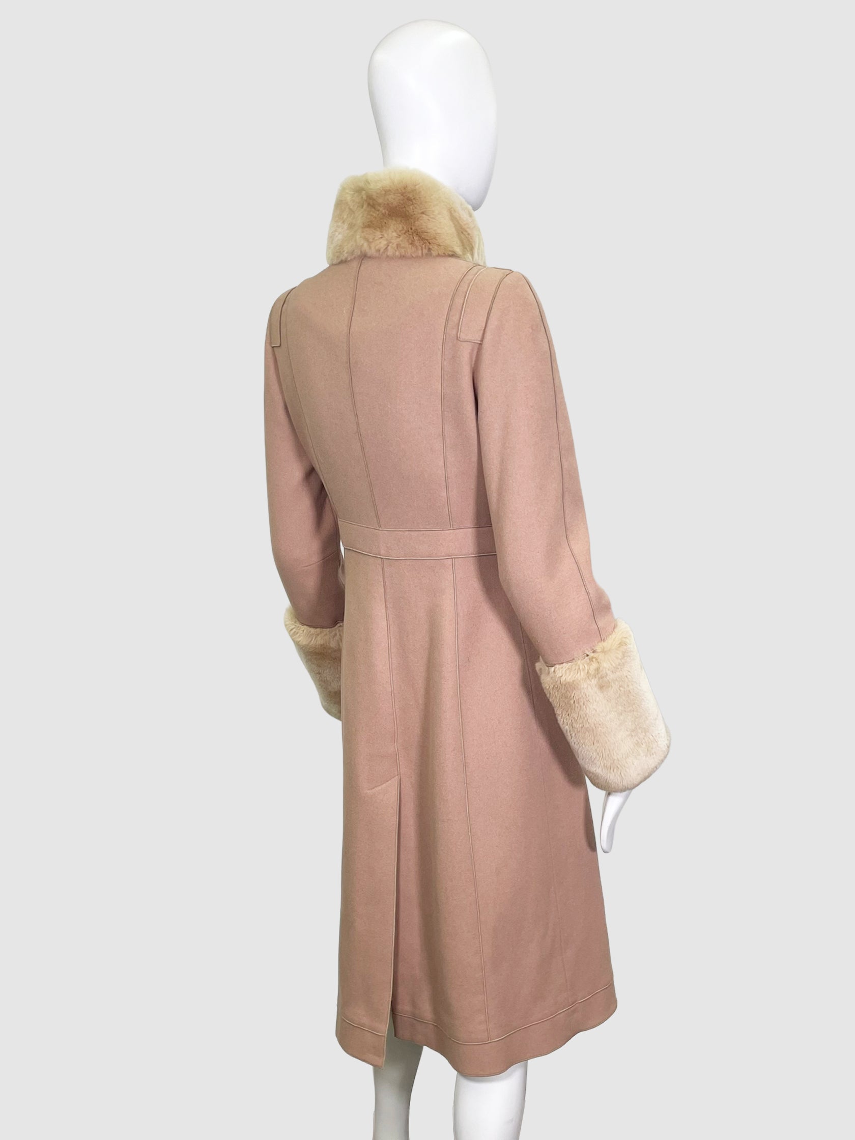 Single-Breasted Fur Trim Coat - Size 39