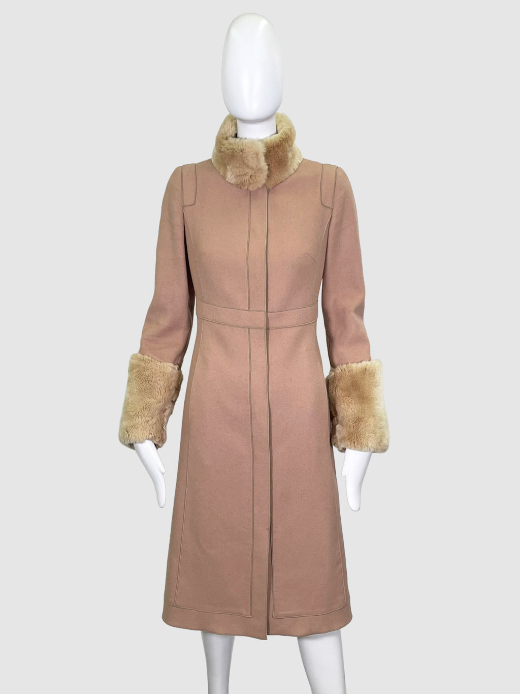 Single-Breasted Fur Trim Coat - Size 39