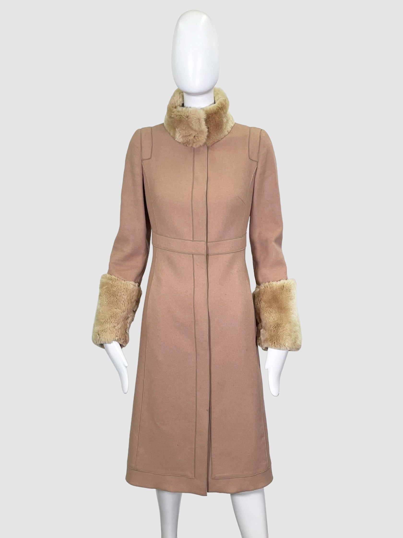 Single-Breasted Fur Trim Coat - Size 39