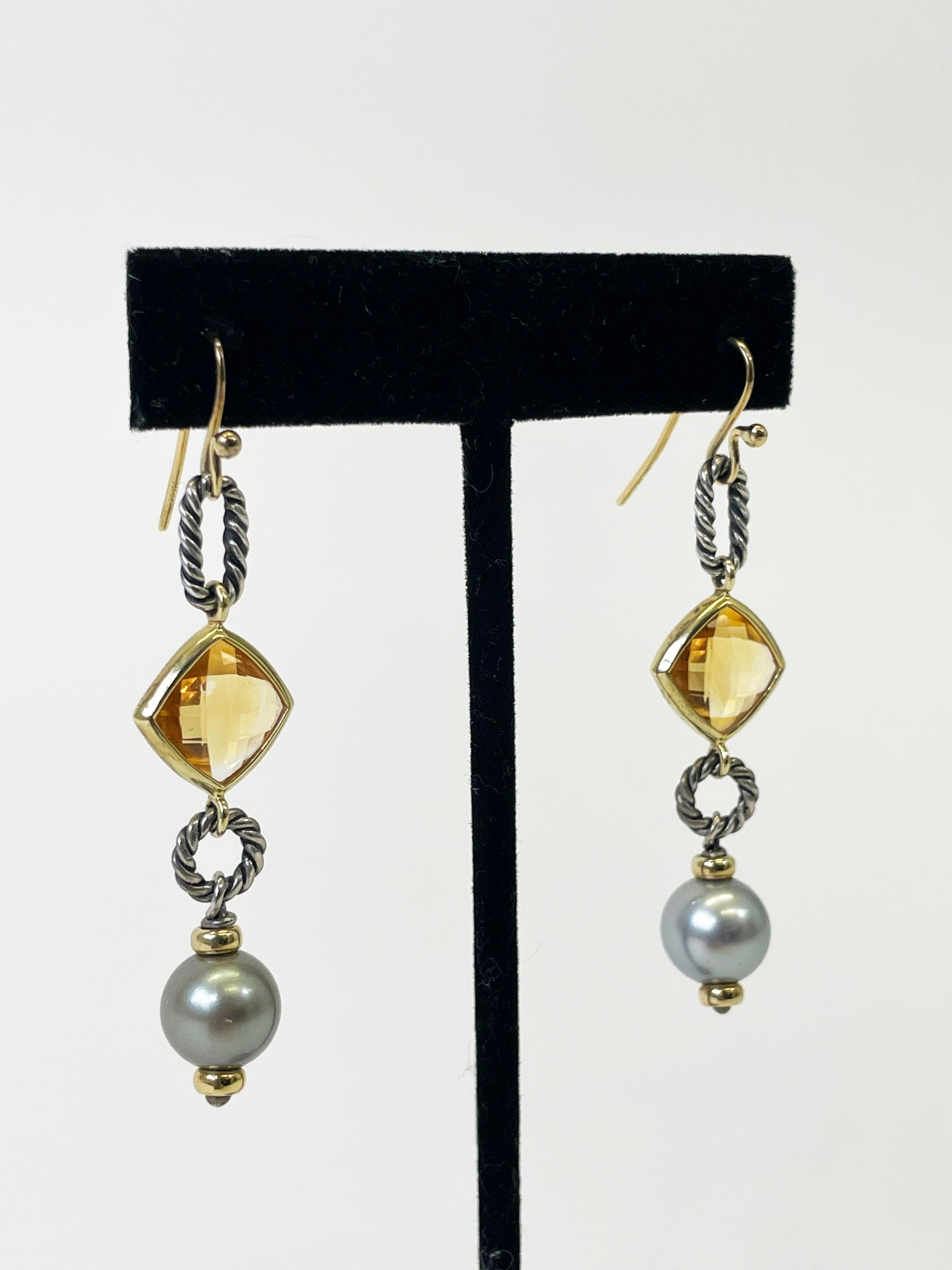 David Yurman Citrine & Tahitian Pearl Earrings - Second Nature Boutique