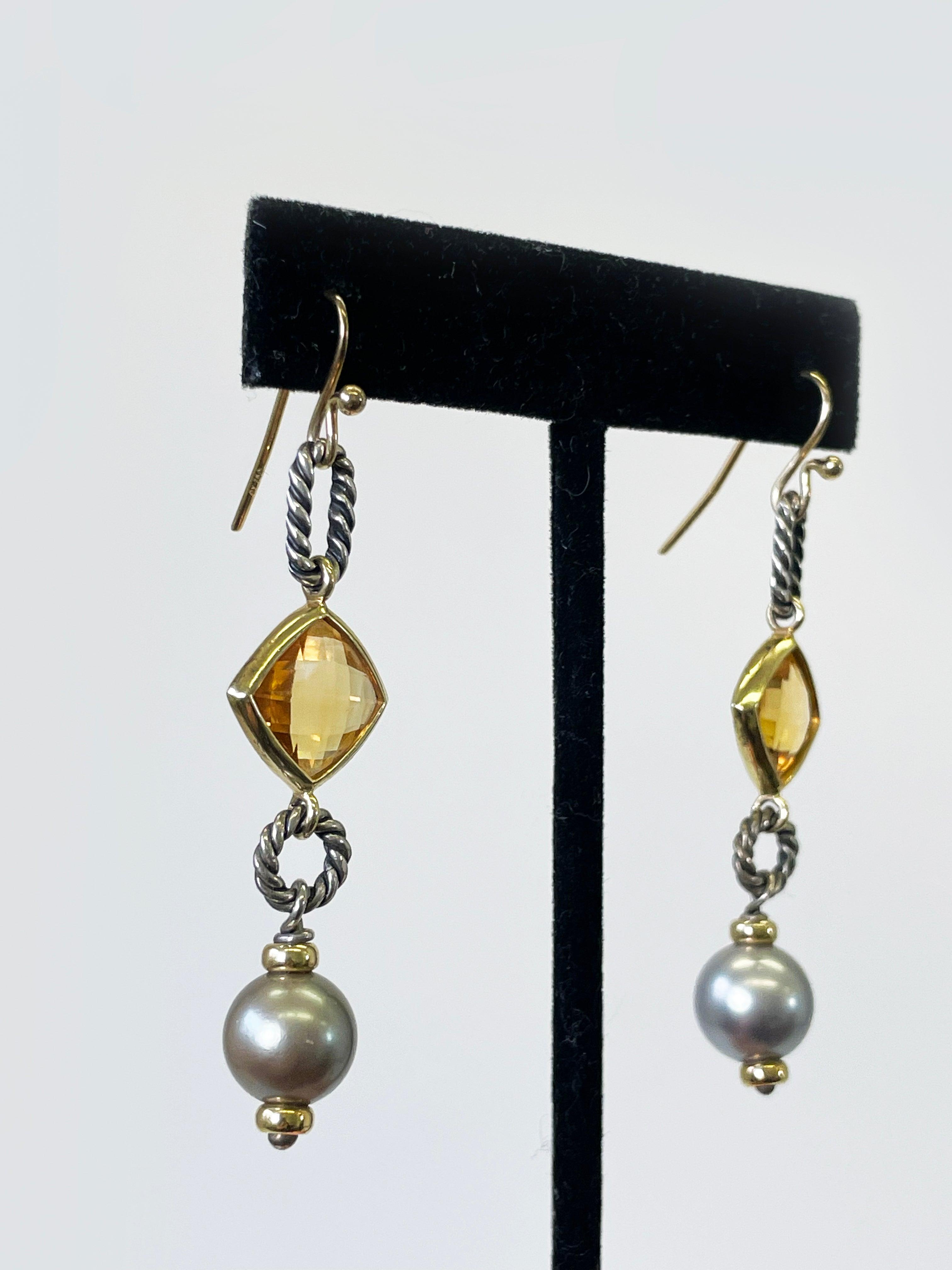 David Yurman Citrine & Tahitian Pearl Earrings - Second Nature Boutique