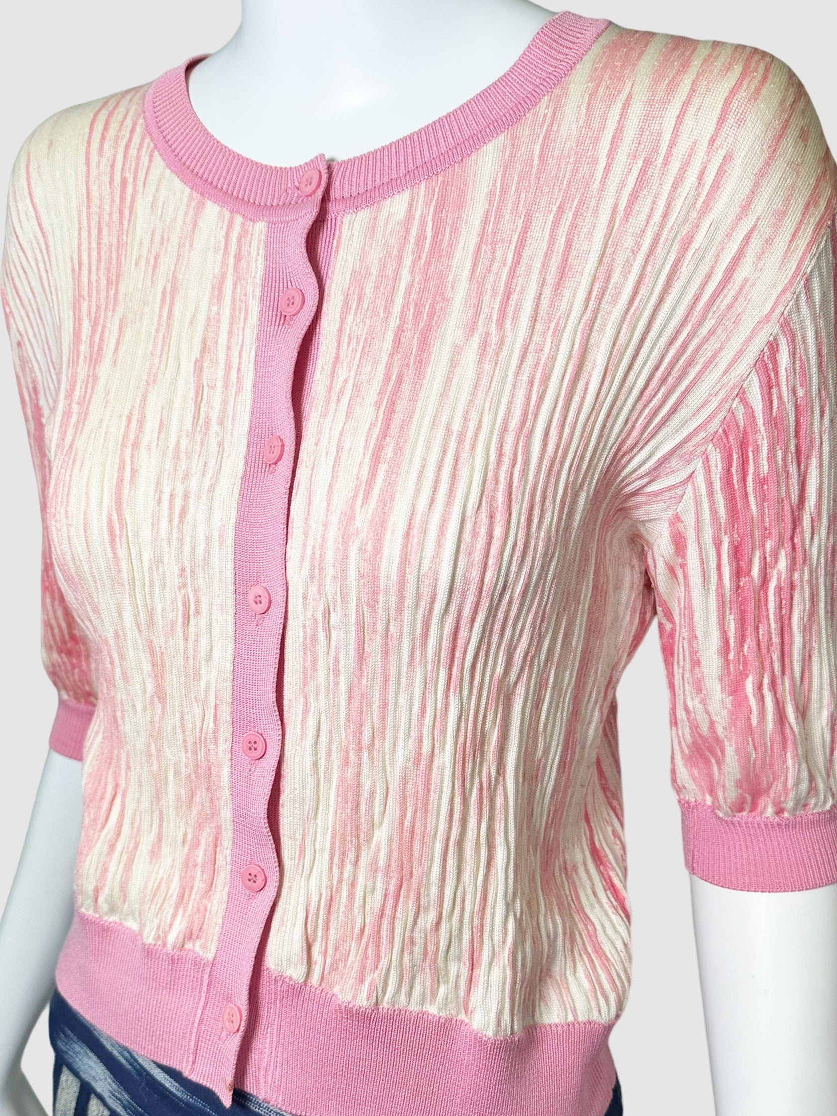 Textured Short Sleeve Cardigan - Size L