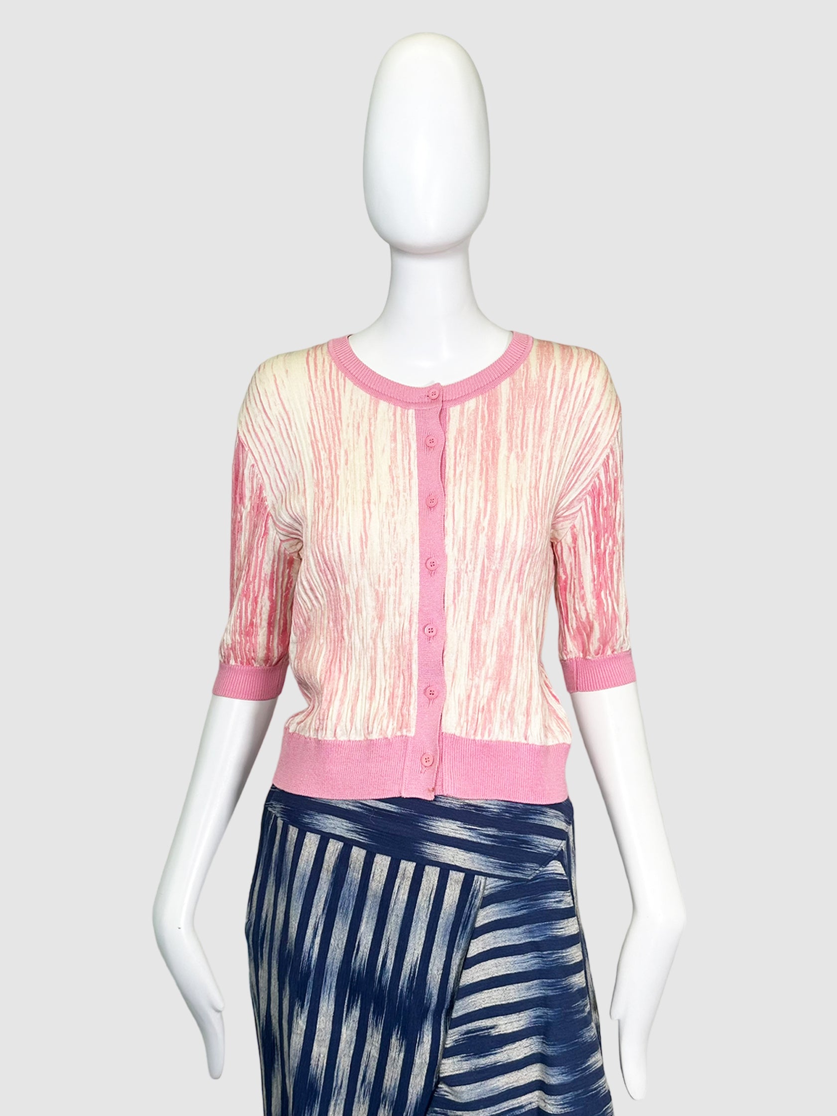 Textured Short Sleeve Cardigan - Size L