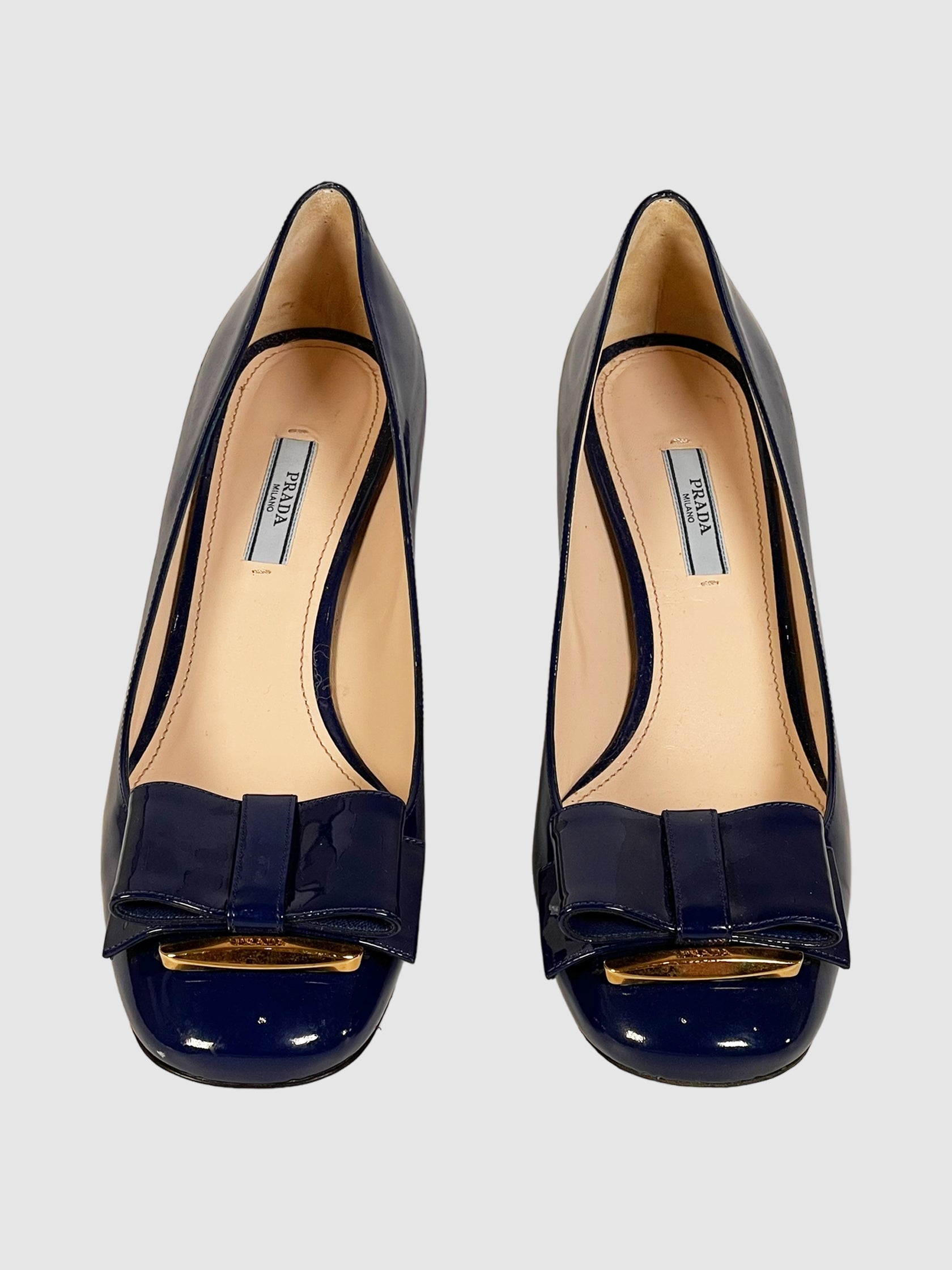 Patent Leather Bow Accents Pumps - Size 40