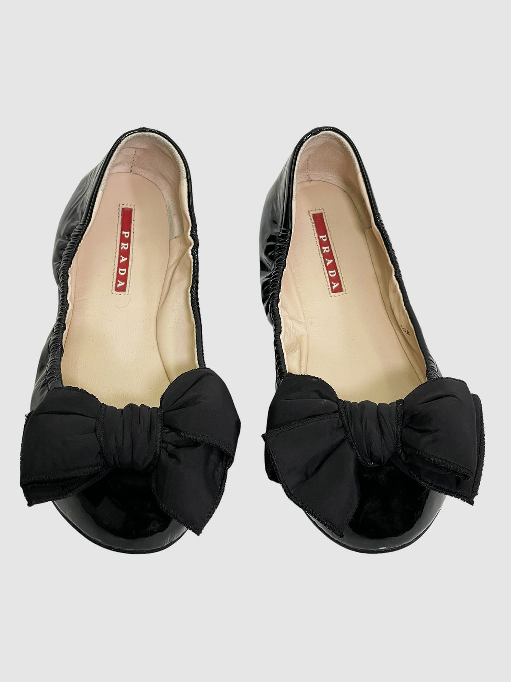 Prada Black Patent Leather w/ Bow Flats - Size 38.5