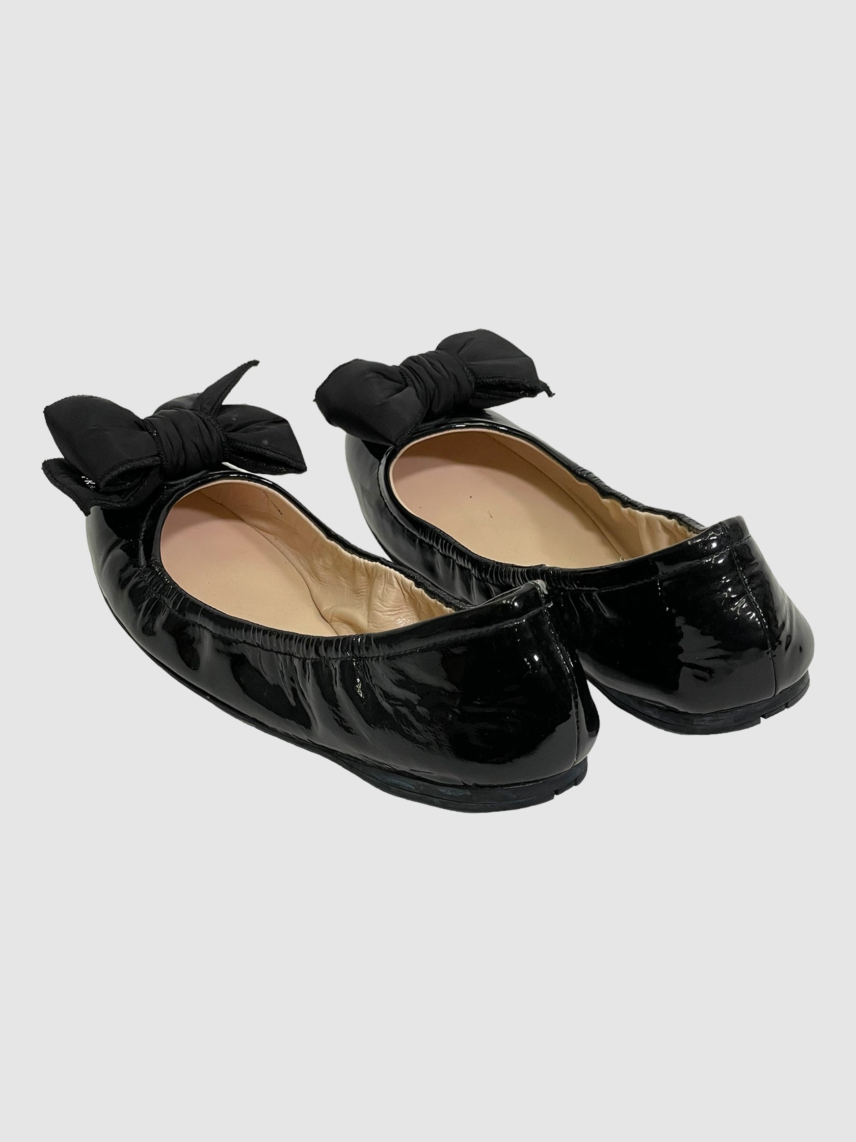 Prada Black Patent Leather w/ Bow Flats - Size 38.5