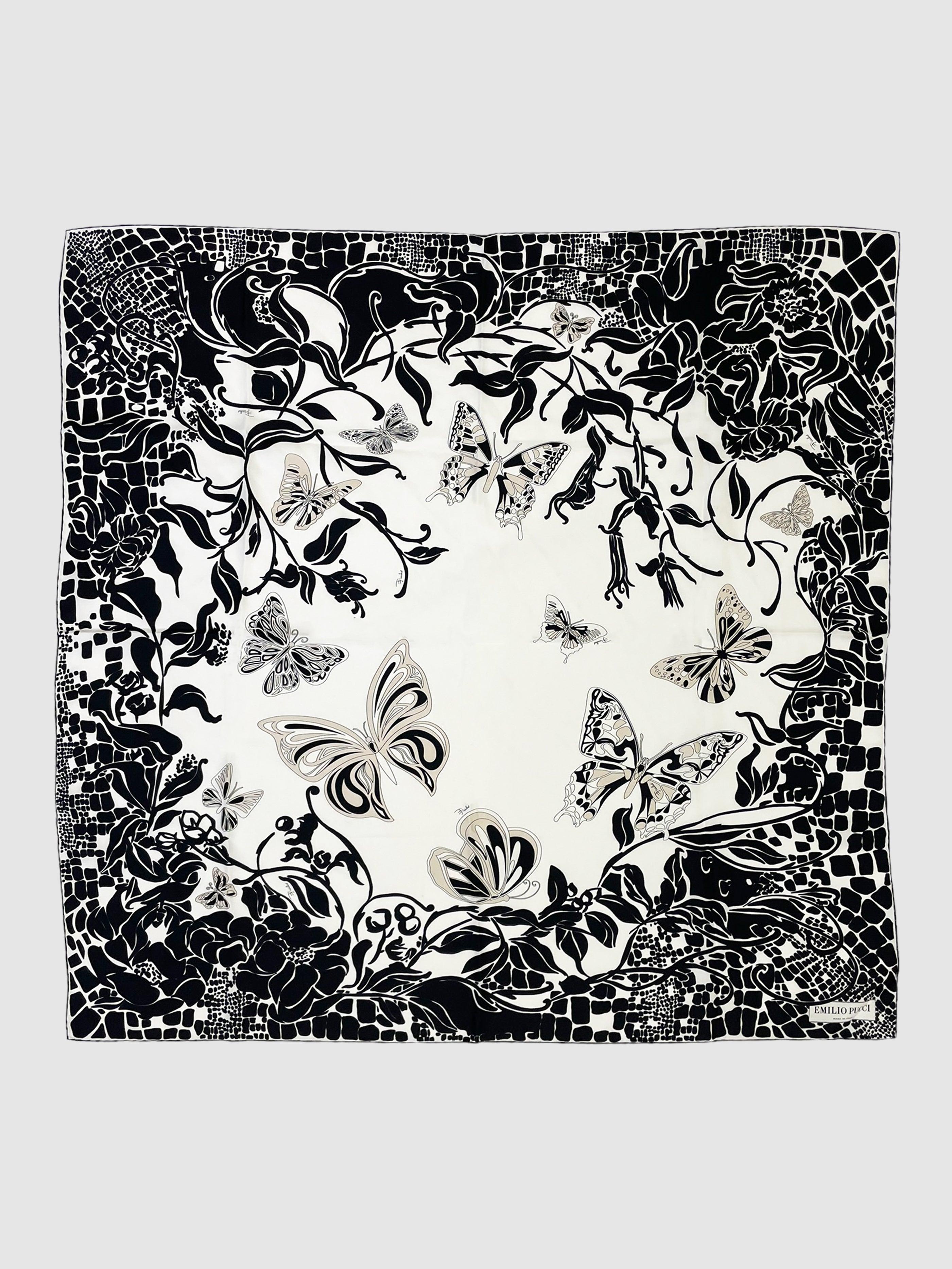 Emilio Pucci Black and White Butterfly Silk Scarf