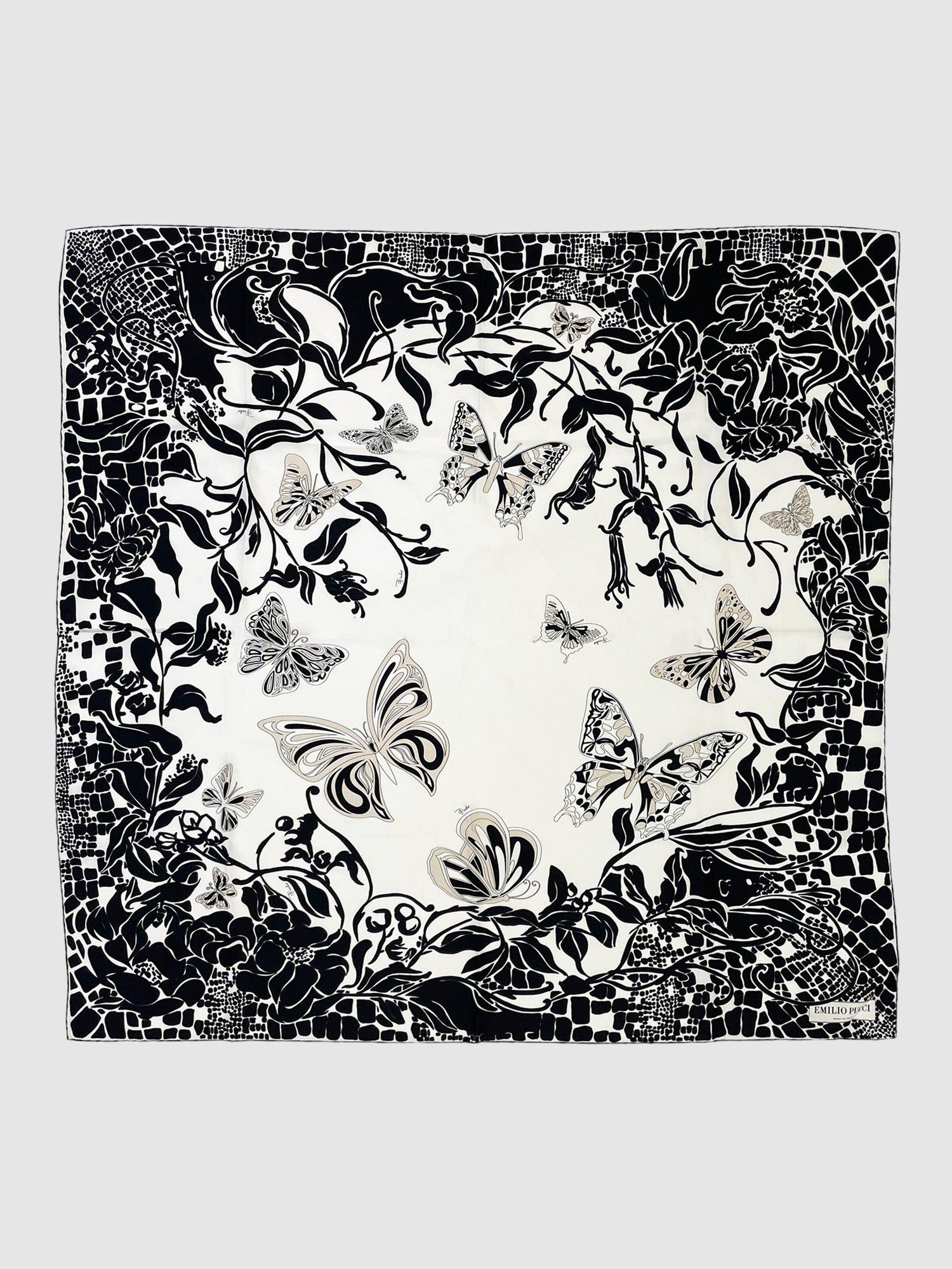 Emilio Pucci Black and White Butterfly Silk Scarf