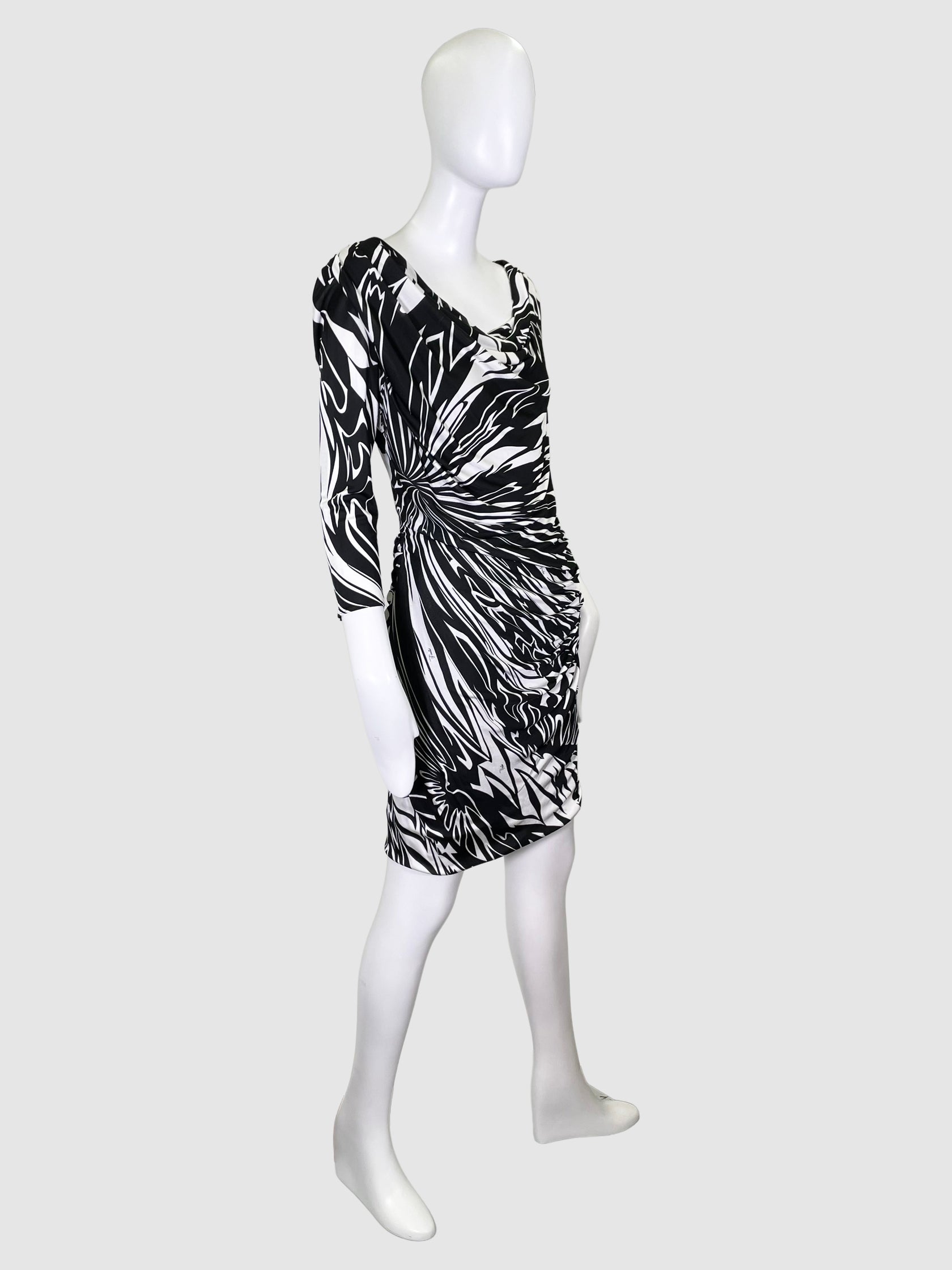 Emilio Pucci Black & White Print Long Sleeves Dress - Size 10