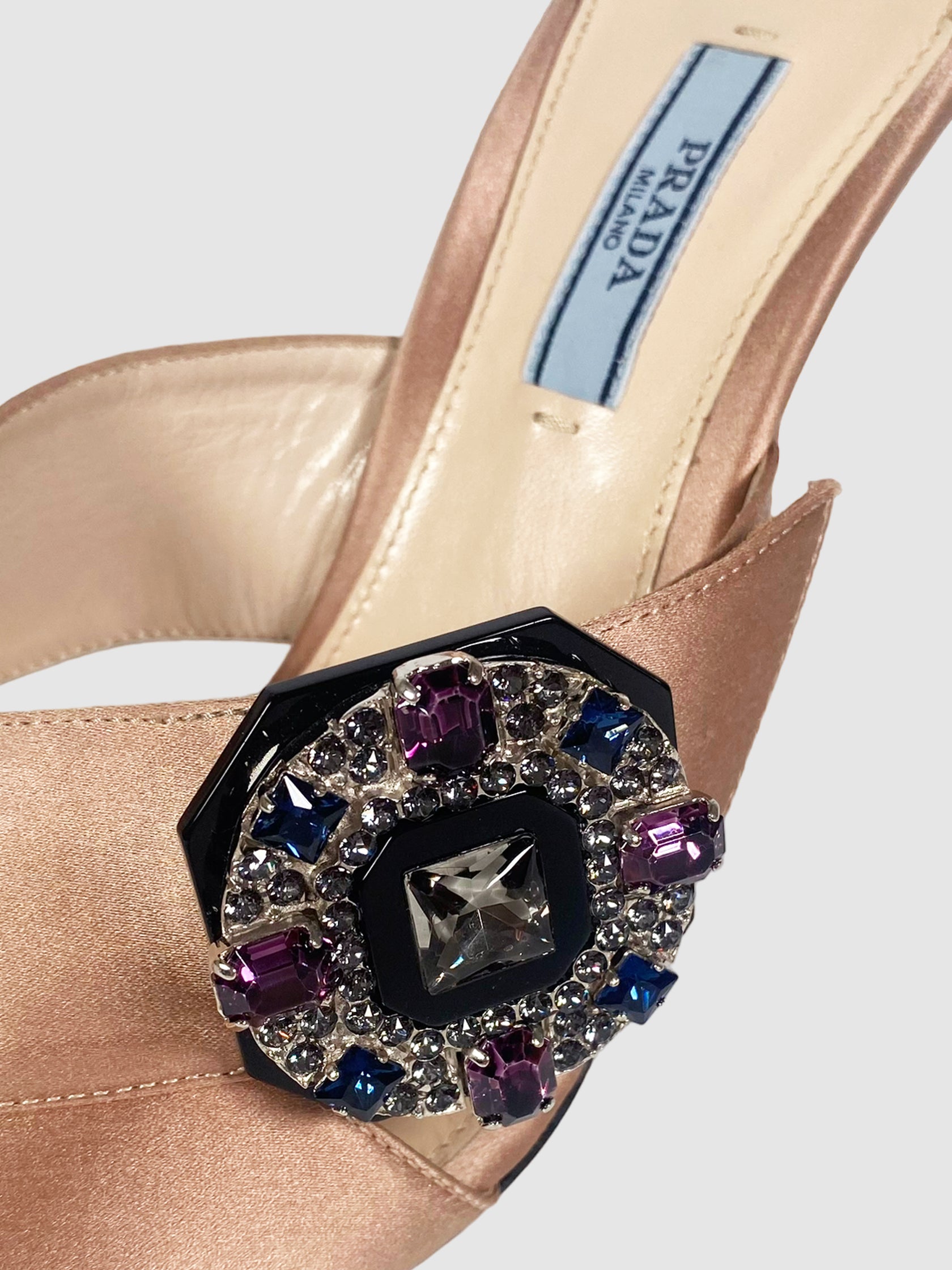 Prada Satin Crystal Embellishment Slides - Size 39