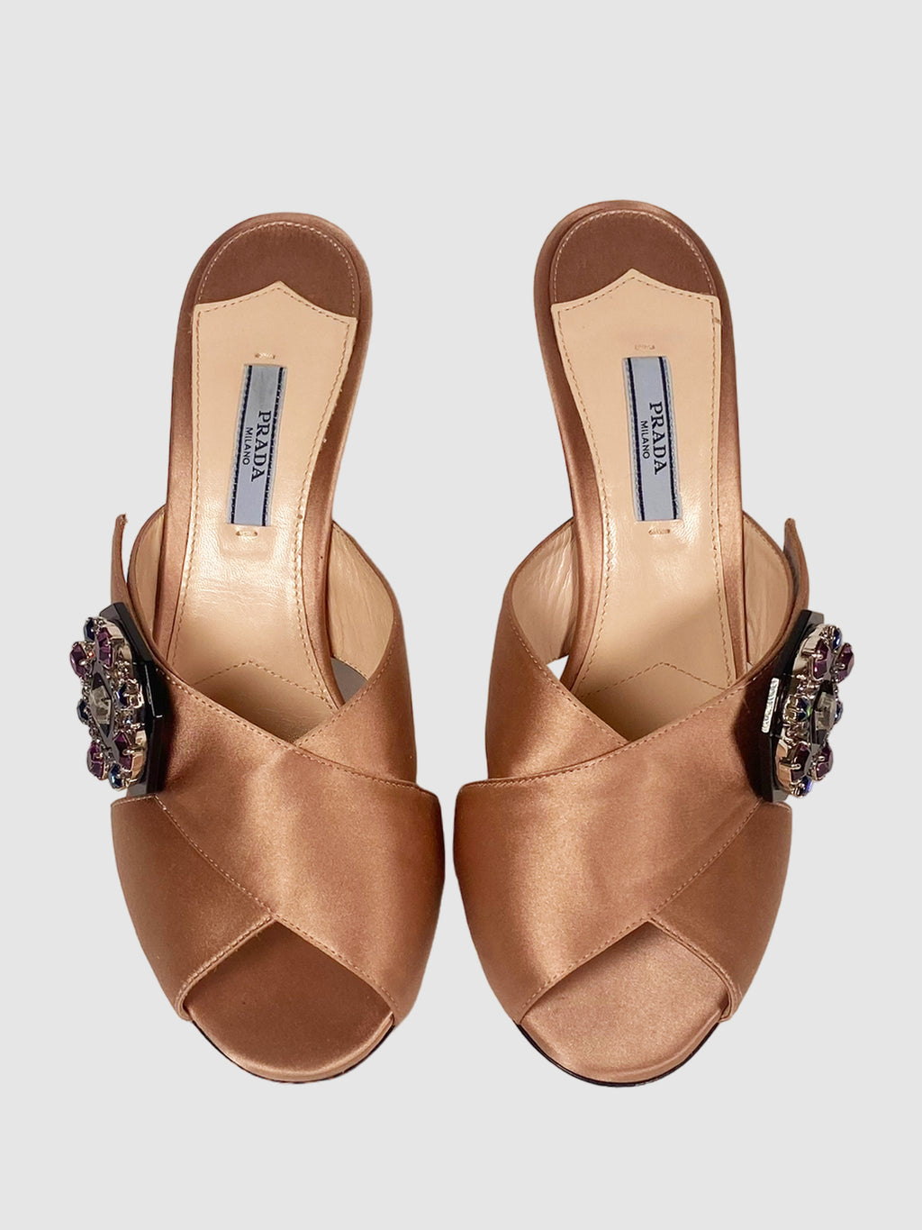 Prada Satin Crystal Embellishment Slides - Size 39