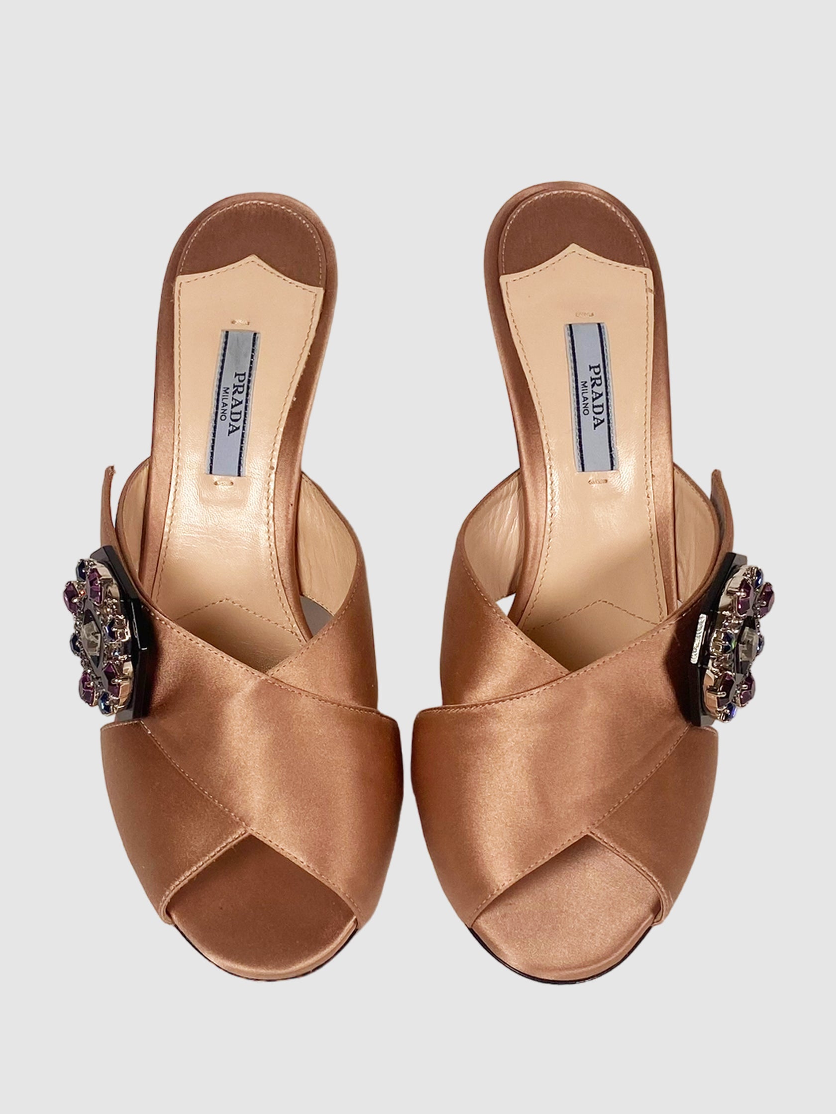 Prada Satin Crystal Embellishment Slides - Size 39