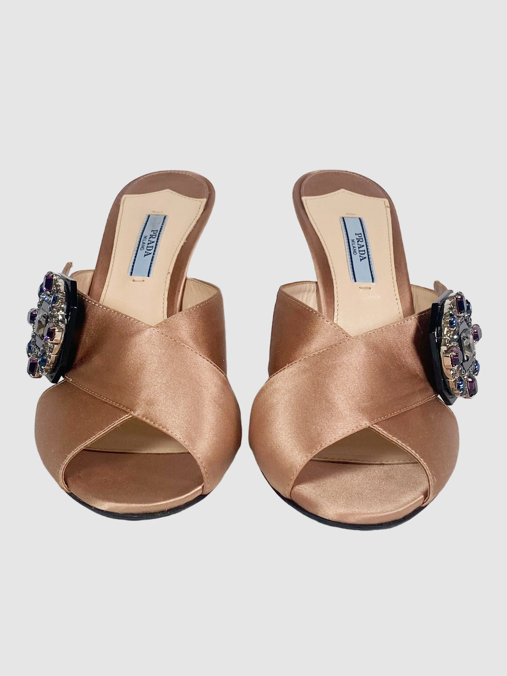 Prada Satin Crystal Embellishment Slides - Size 39