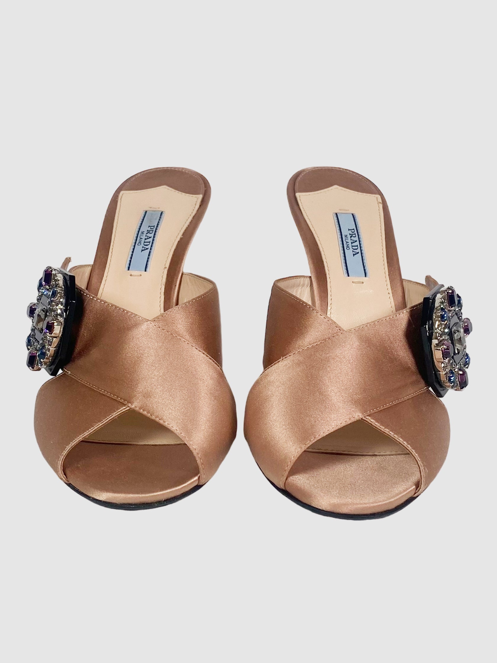 Prada Satin Crystal Embellishment Slides - Size 39