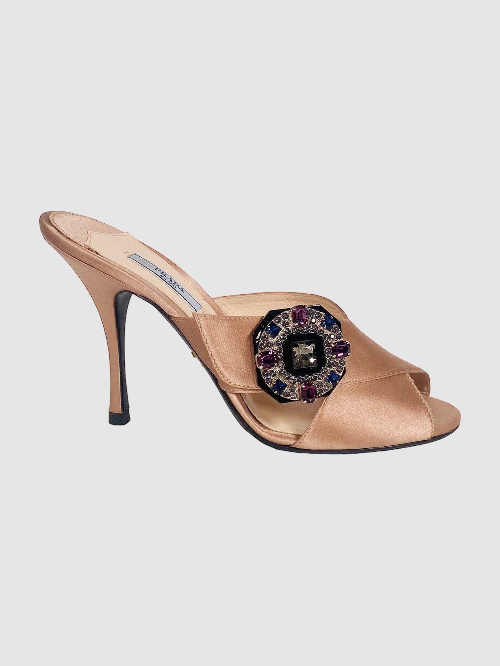 Prada Satin Crystal Embellishment Slides - Size 39